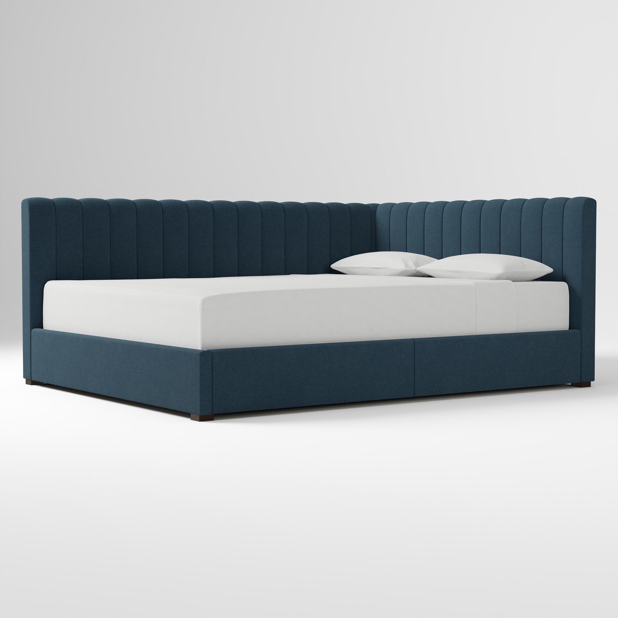Avalon Corner Storage Bed Queen Yarn Dyed Linen Weave Alabaster