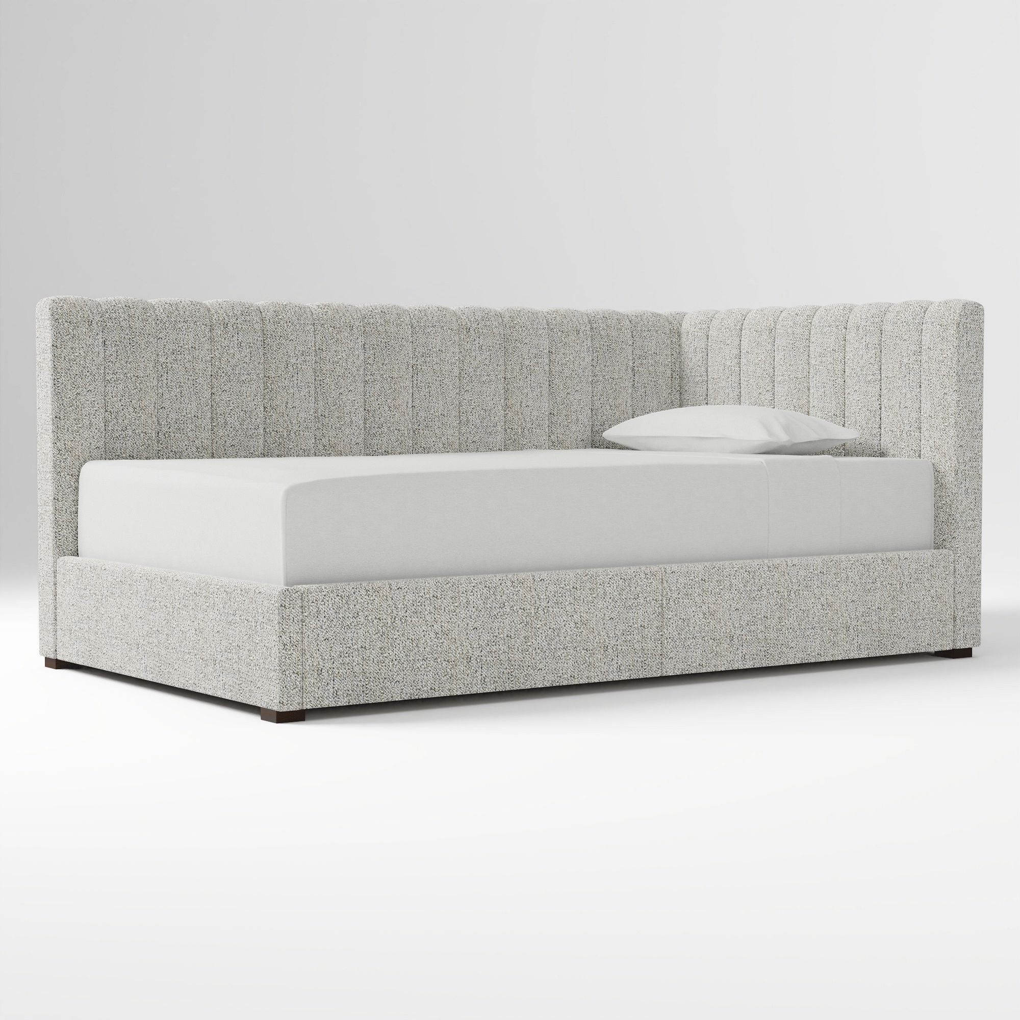 Avalon Corner Storage Bed Queen Yarn Dyed Linen Weave Alabaster