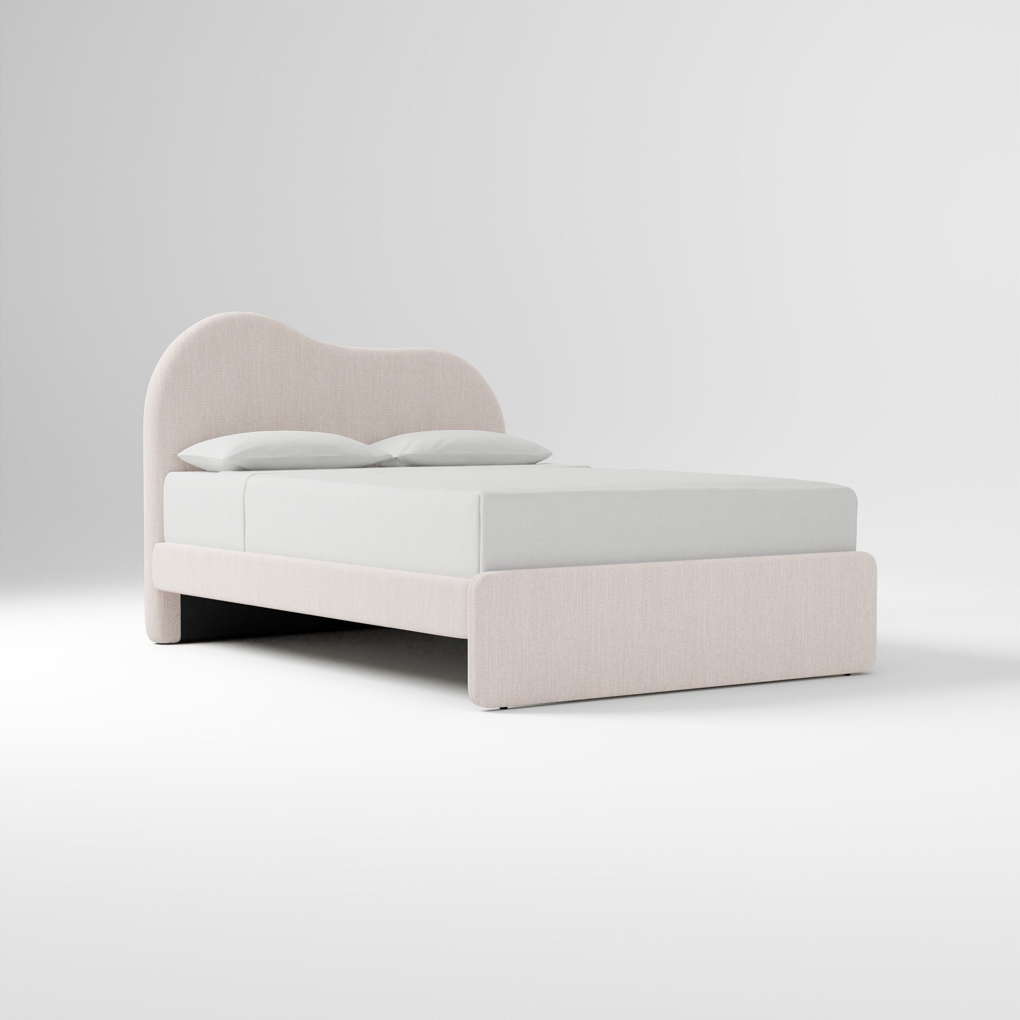Alba Asymmetric Upholstered Bed, Full, Yarn Dyed Linen Weave, Alabaster