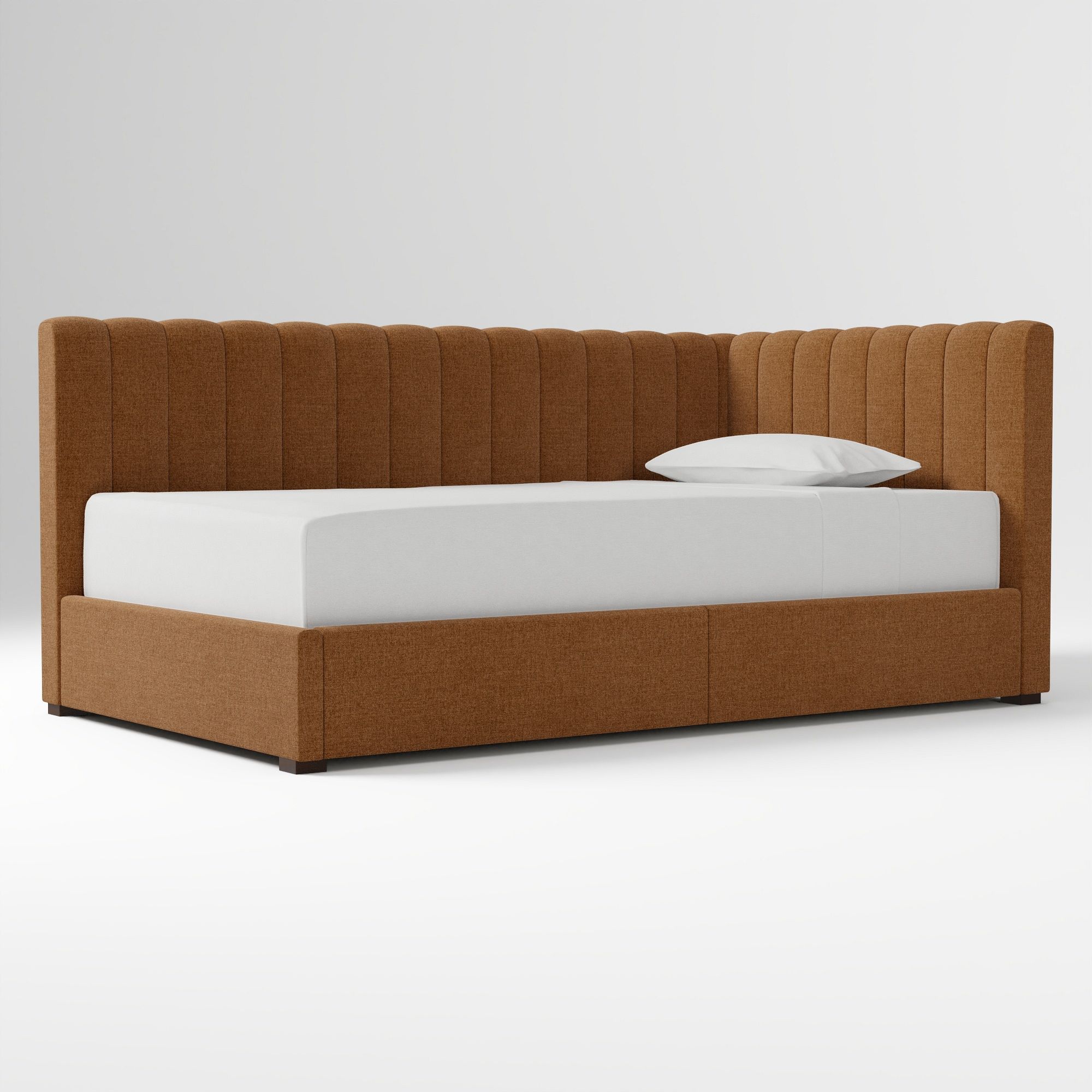 Avalon Corner Storage Bed Queen Yarn Dyed Linen Weave Alabaster