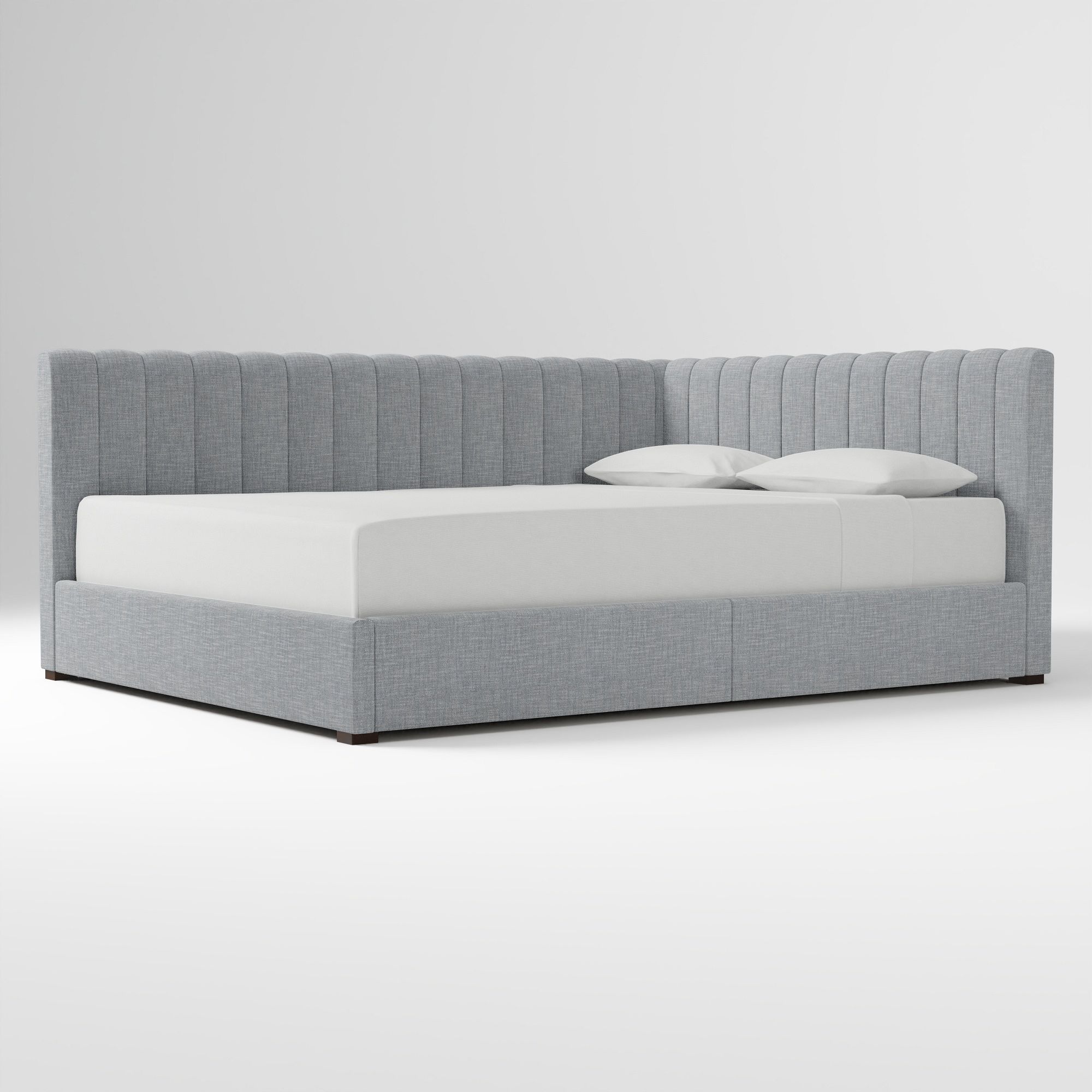Avalon Corner Storage Bed Queen Yarn Dyed Linen Weave Alabaster