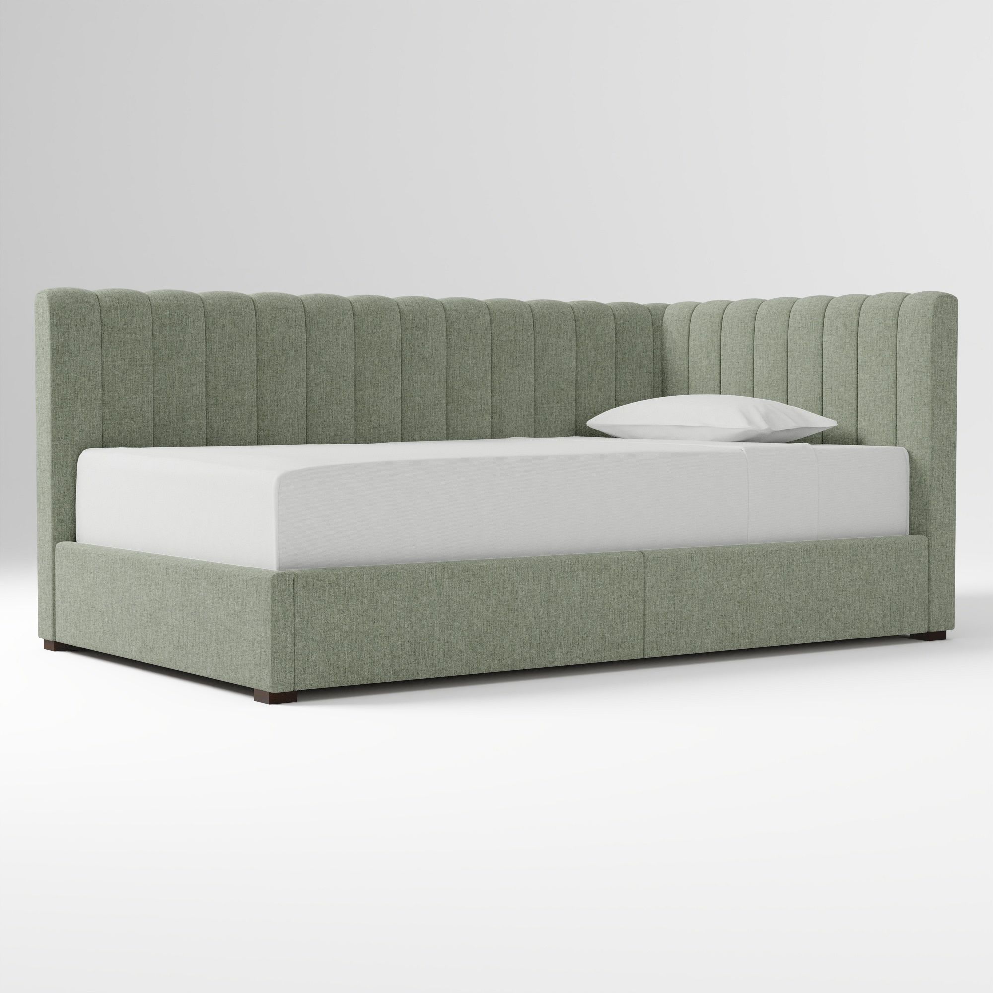 Avalon Corner Storage Bed Queen Yarn Dyed Linen Weave Alabaster