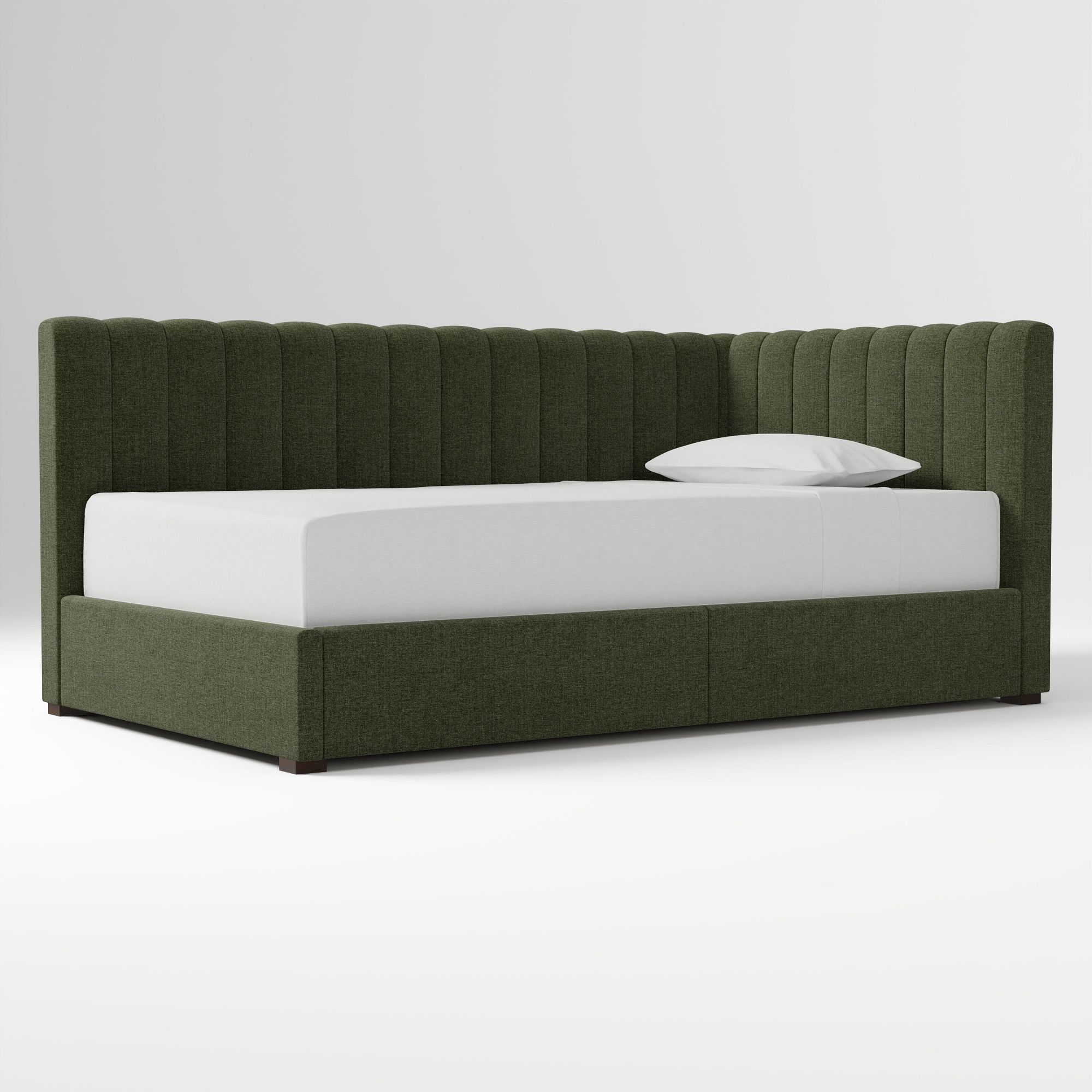 Avalon Corner Storage Bed Queen Yarn Dyed Linen Weave Alabaster