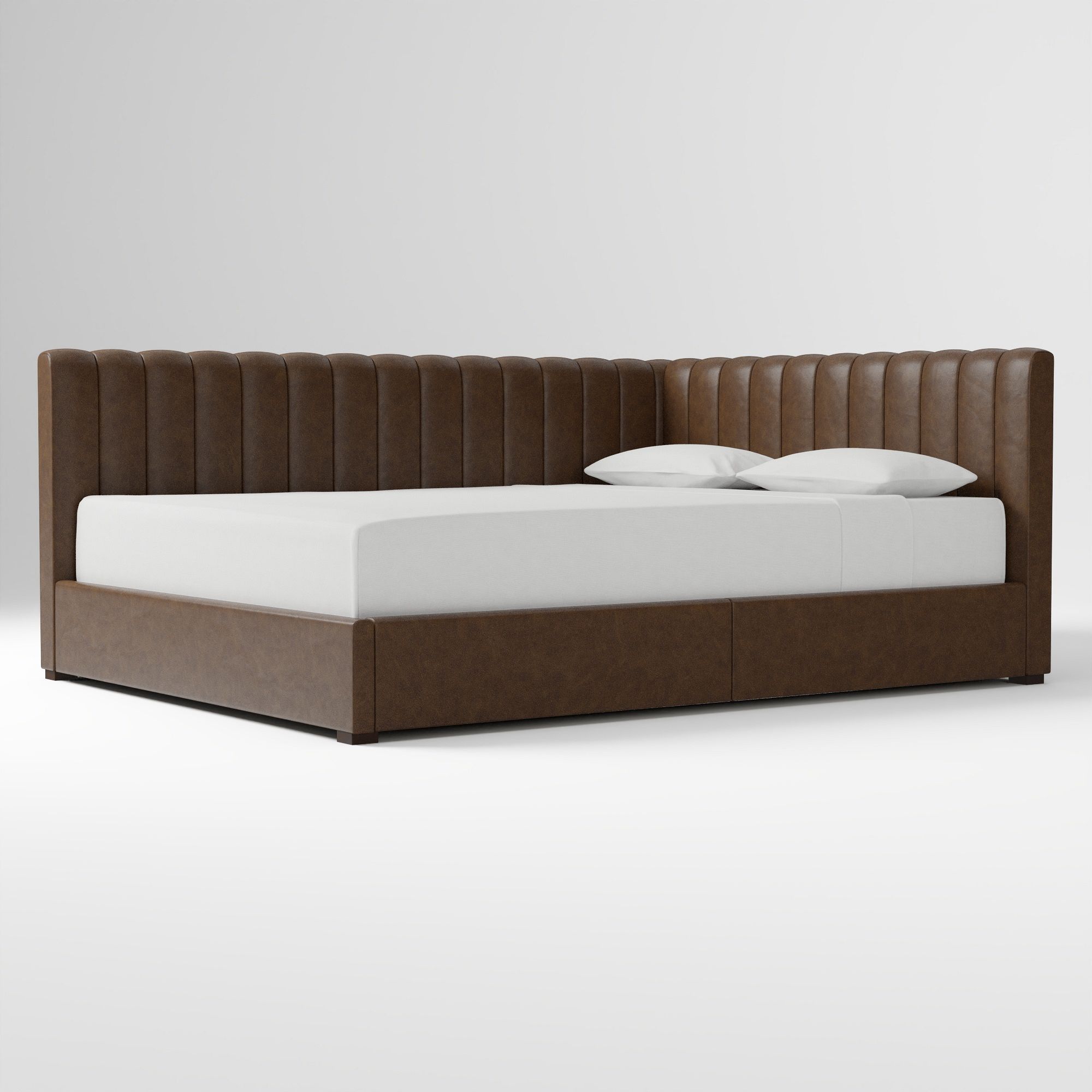 Avalon Corner Storage Bed Queen Yarn Dyed Linen Weave Alabaster