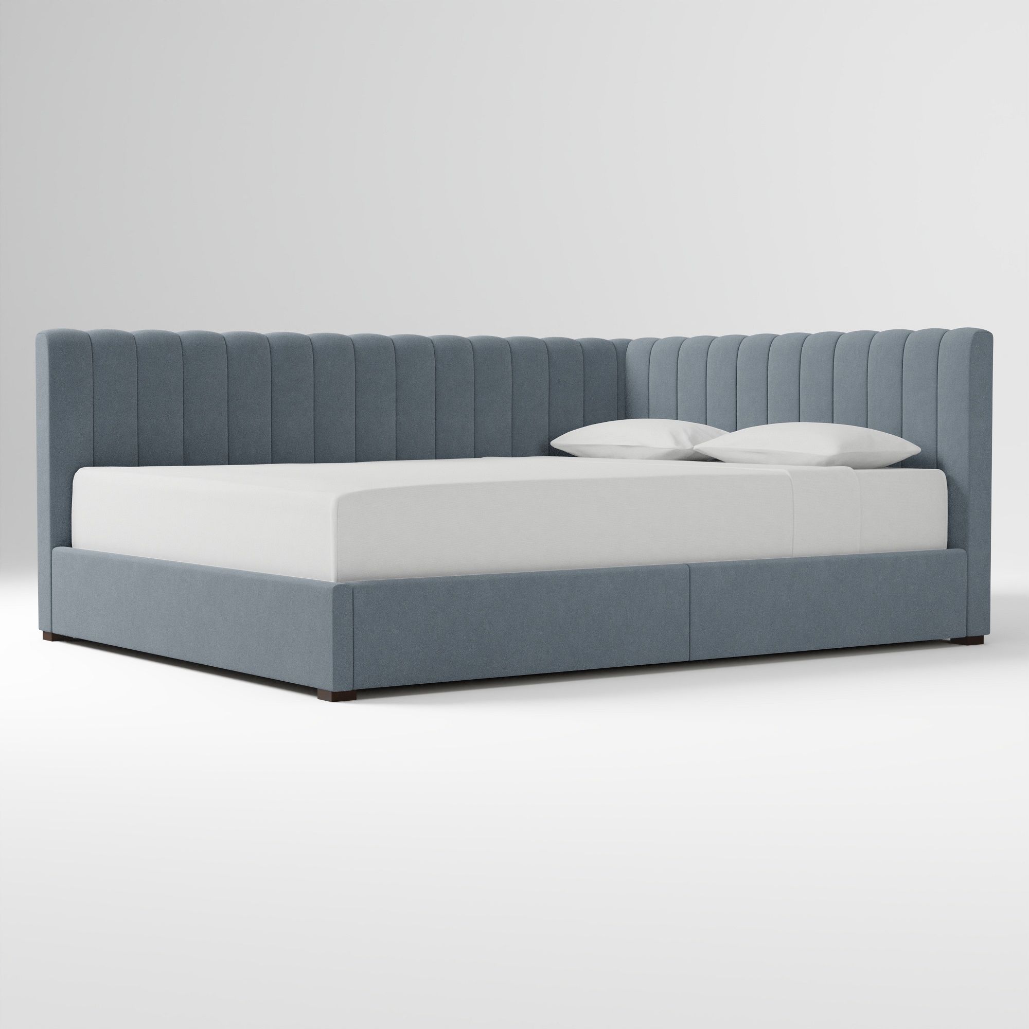 Avalon Corner Storage Bed Queen Yarn Dyed Linen Weave Alabaster