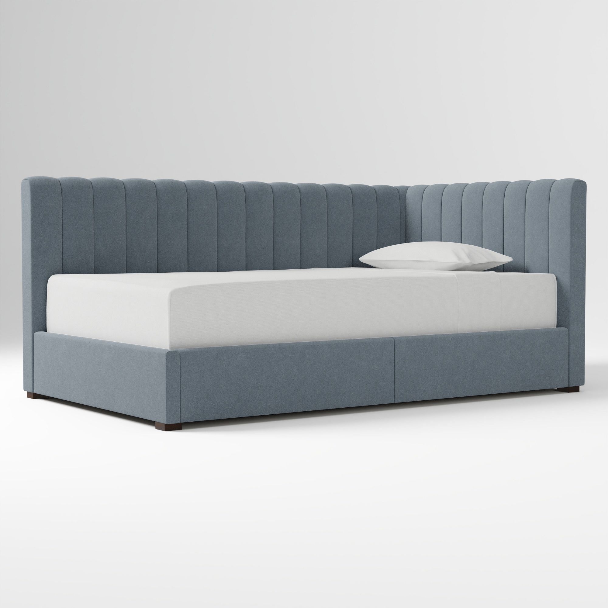 Avalon Corner Storage Bed Queen Yarn Dyed Linen Weave Alabaster