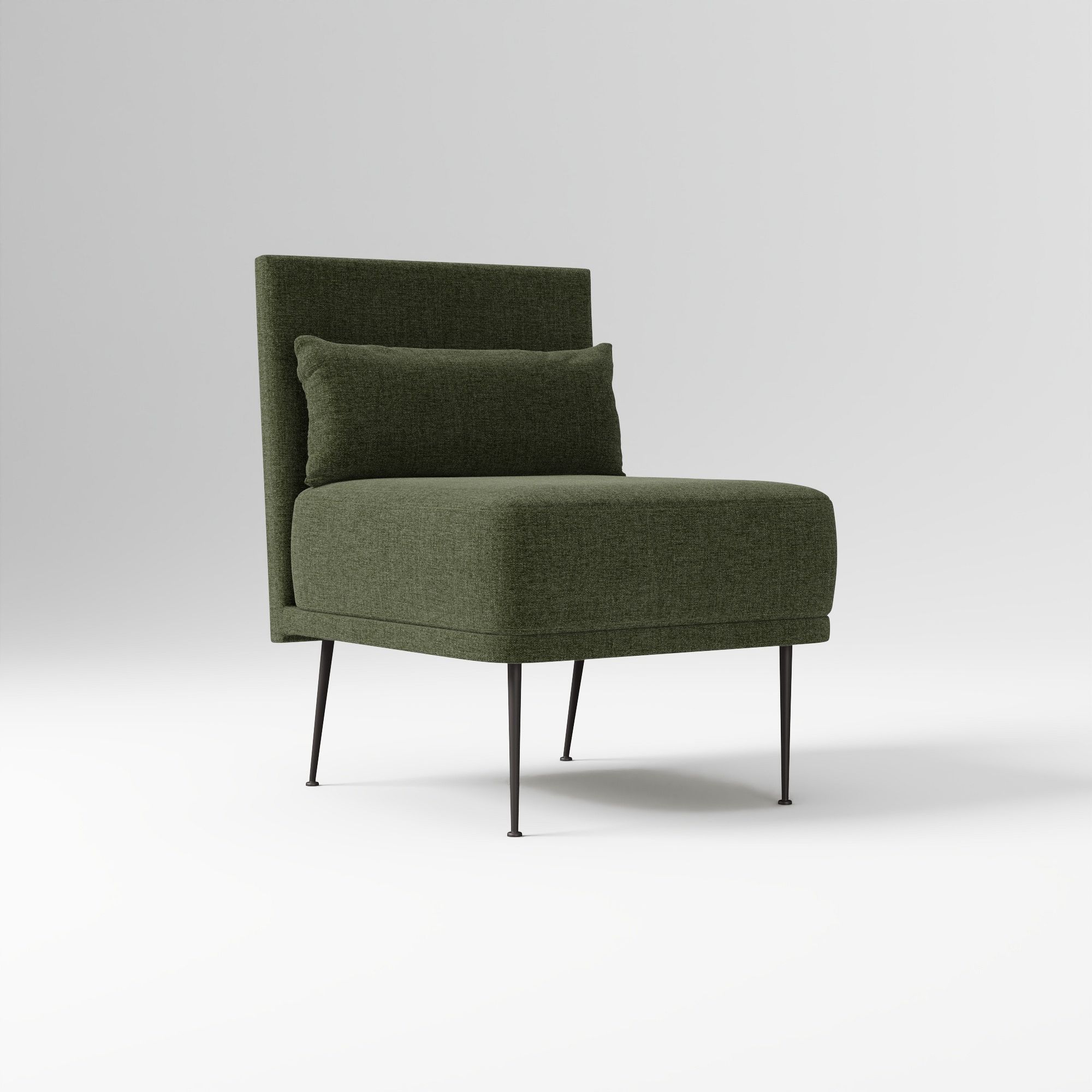 Modern Banquette Armless Bench, Yarn Dyed Linen Weave Oatmeal, Dark Bronze