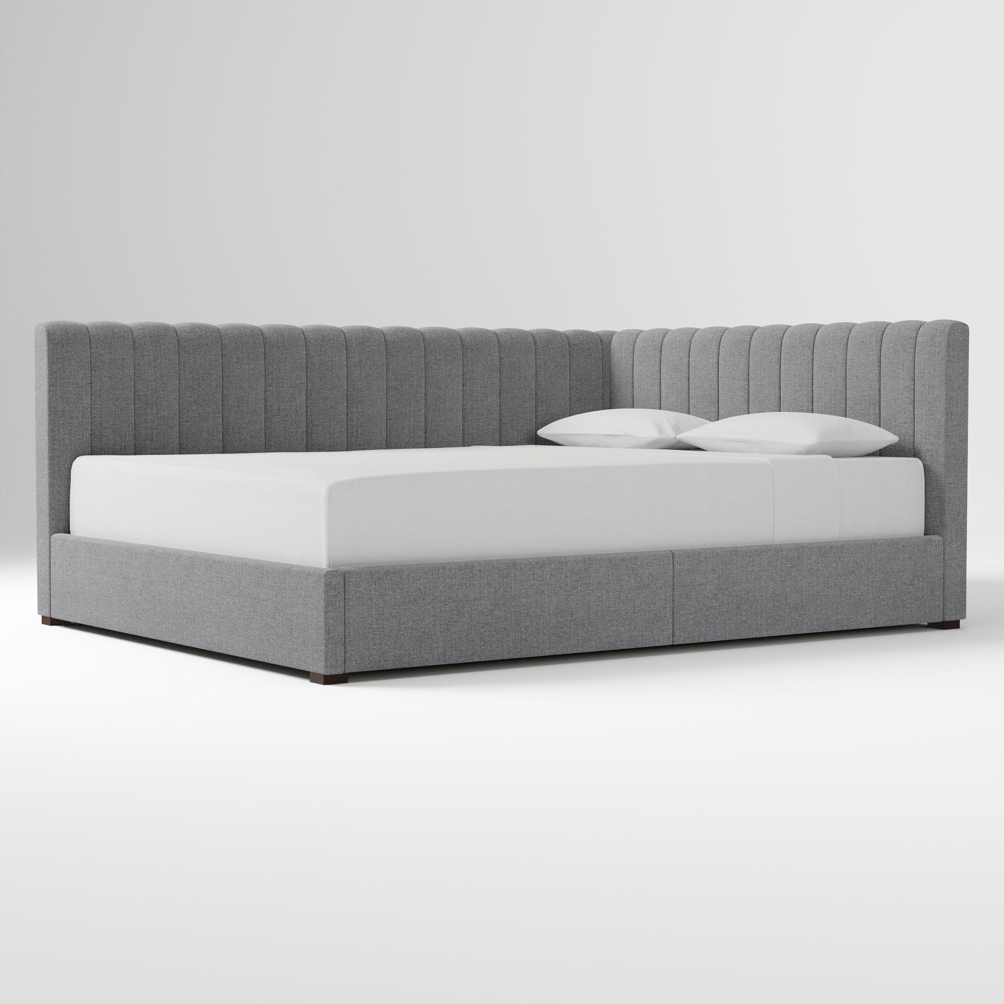 Avalon Corner Storage Bed Queen Yarn Dyed Linen Weave Alabaster