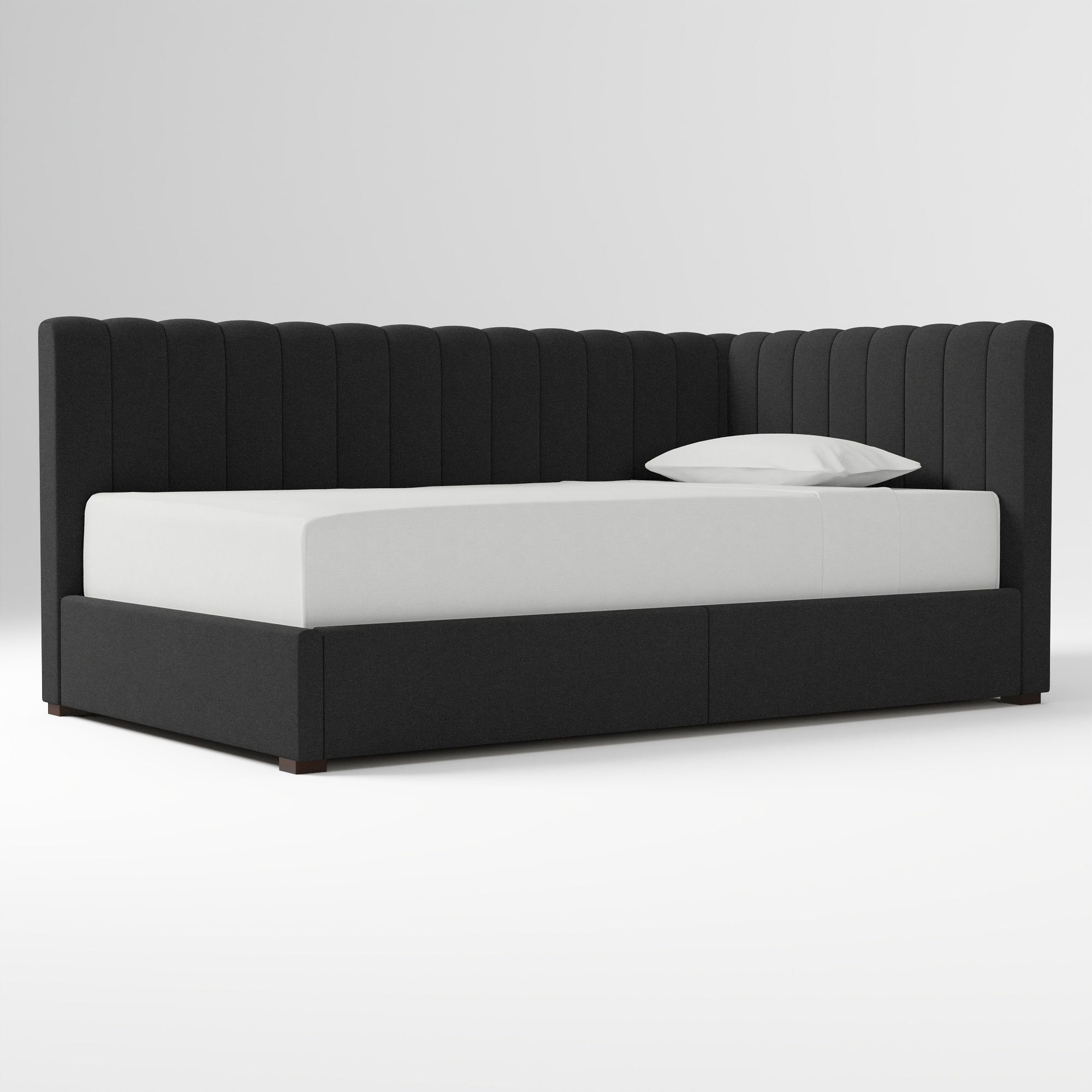 Avalon Corner Storage Bed Queen Yarn Dyed Linen Weave Alabaster