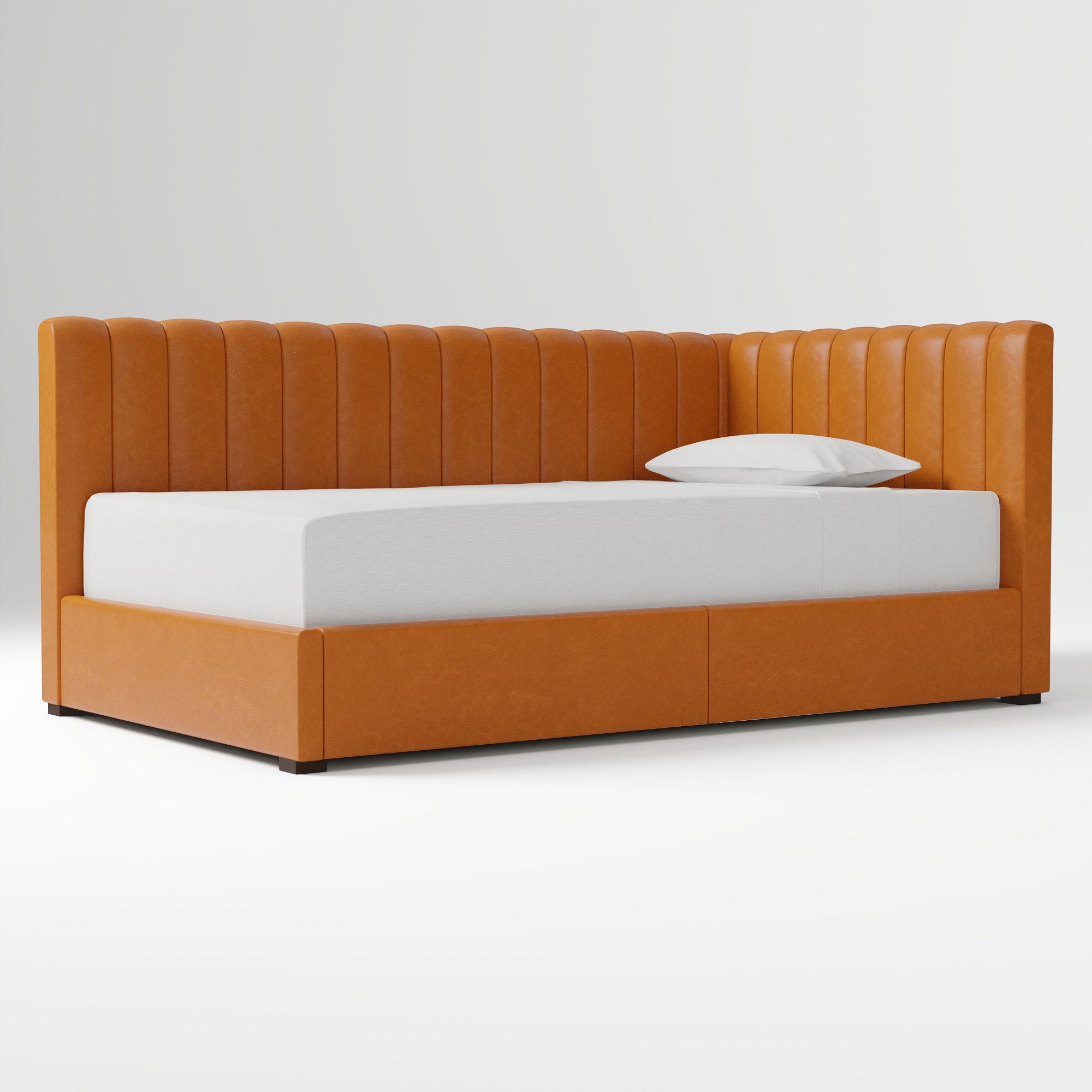 Avalon Corner Storage Bed Queen Yarn Dyed Linen Weave Alabaster