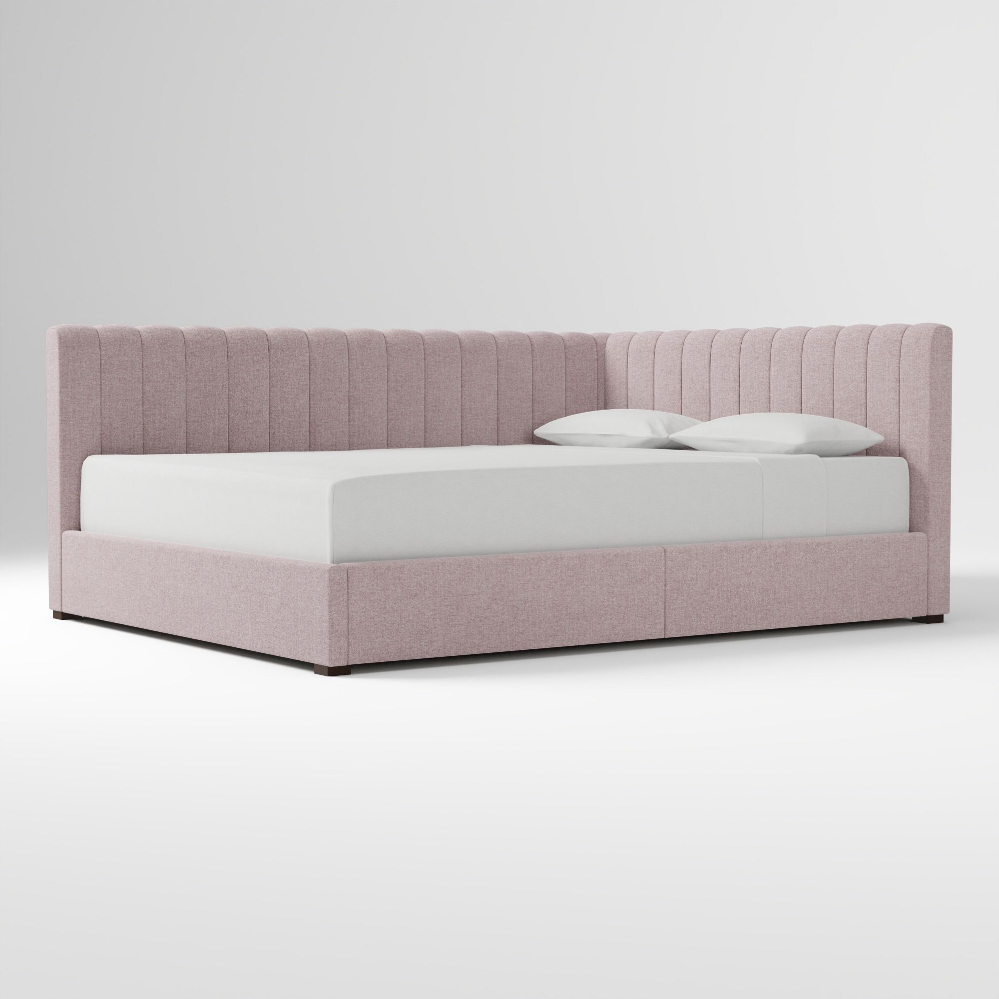 Avalon Corner Storage Bed Queen Yarn Dyed Linen Weave Alabaster