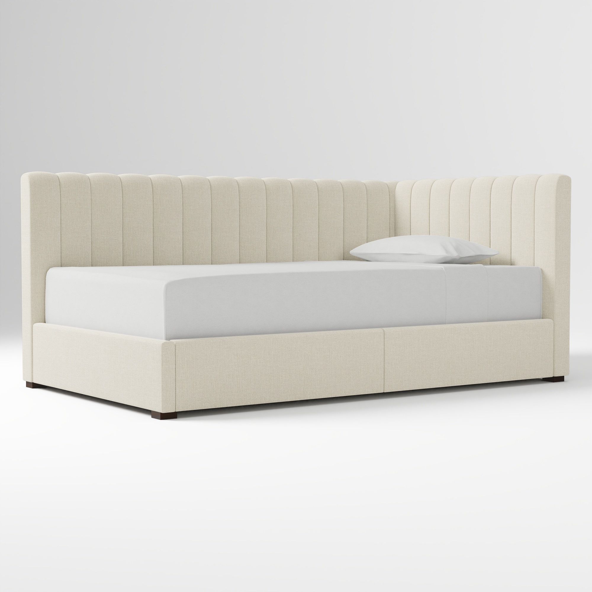 Avalon Corner Storage Bed Queen Yarn Dyed Linen Weave Alabaster
