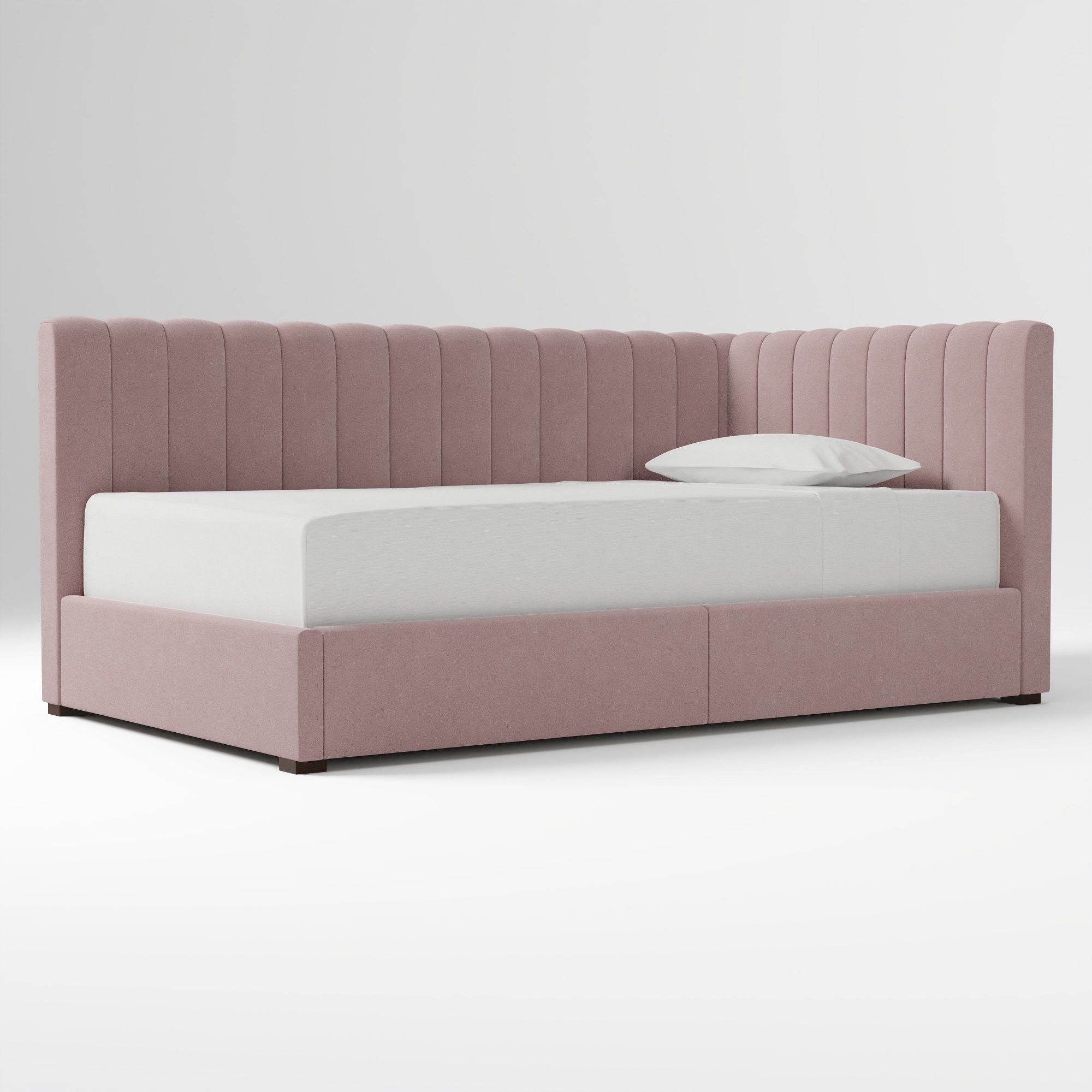 Avalon Corner Storage Bed Queen Yarn Dyed Linen Weave Alabaster