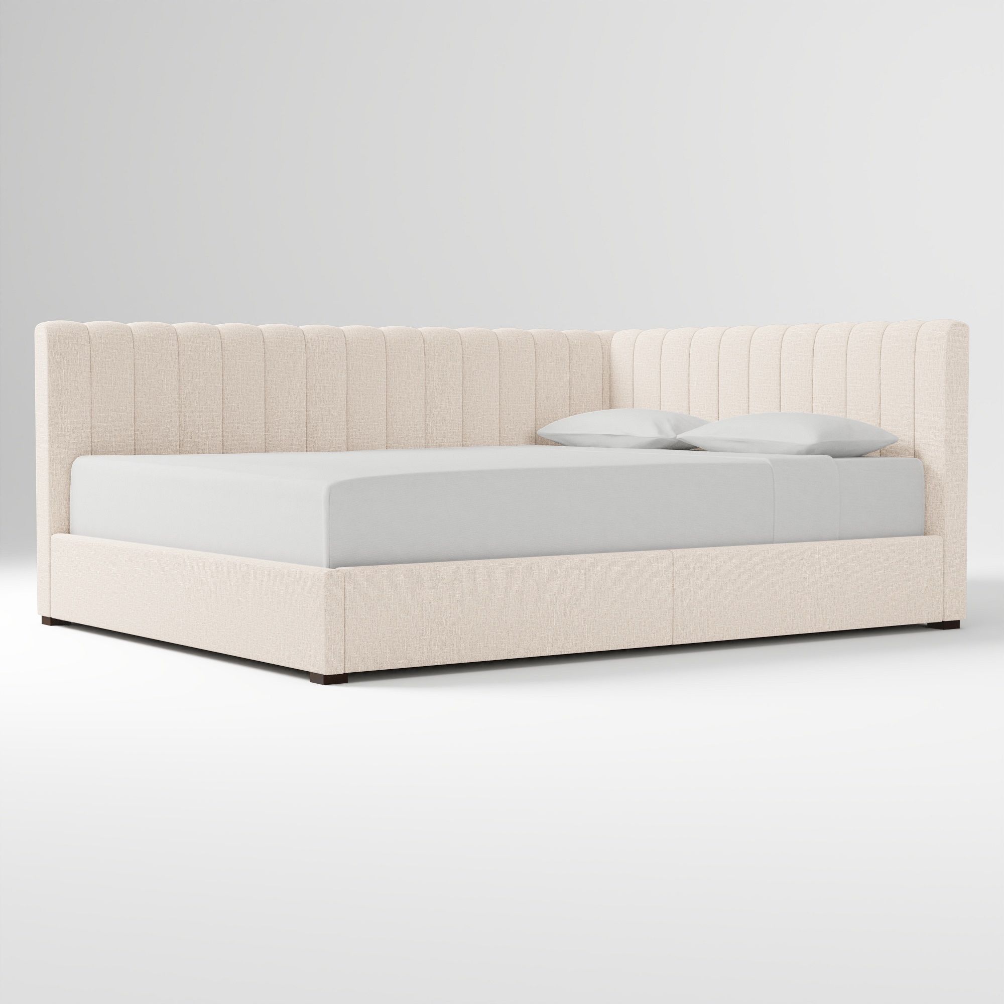 Avalon Corner Storage Bed Queen Yarn Dyed Linen Weave Alabaster