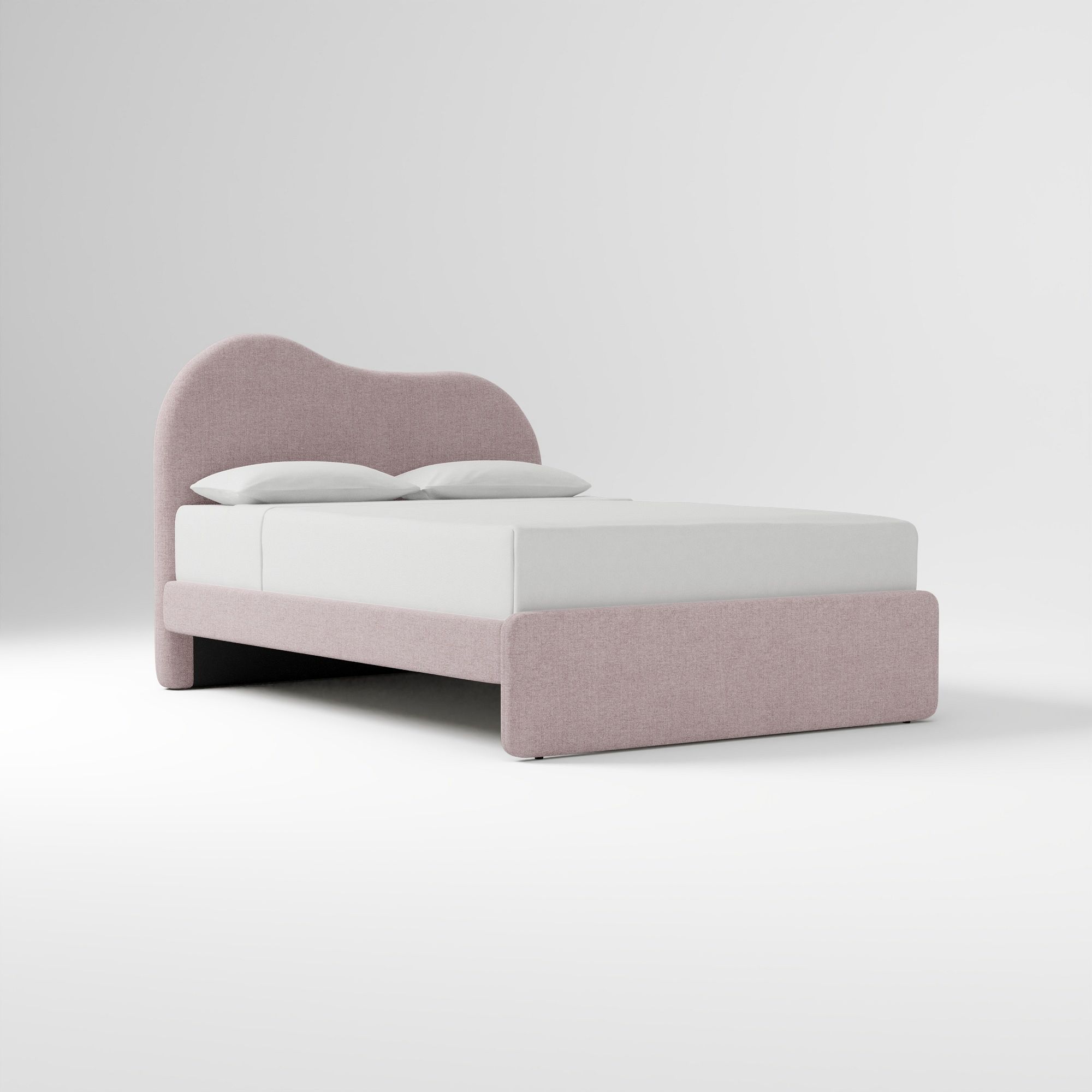 Alba Asymmetric Upholstered Bed, Full, Yarn Dyed Linen Weave, Alabaster