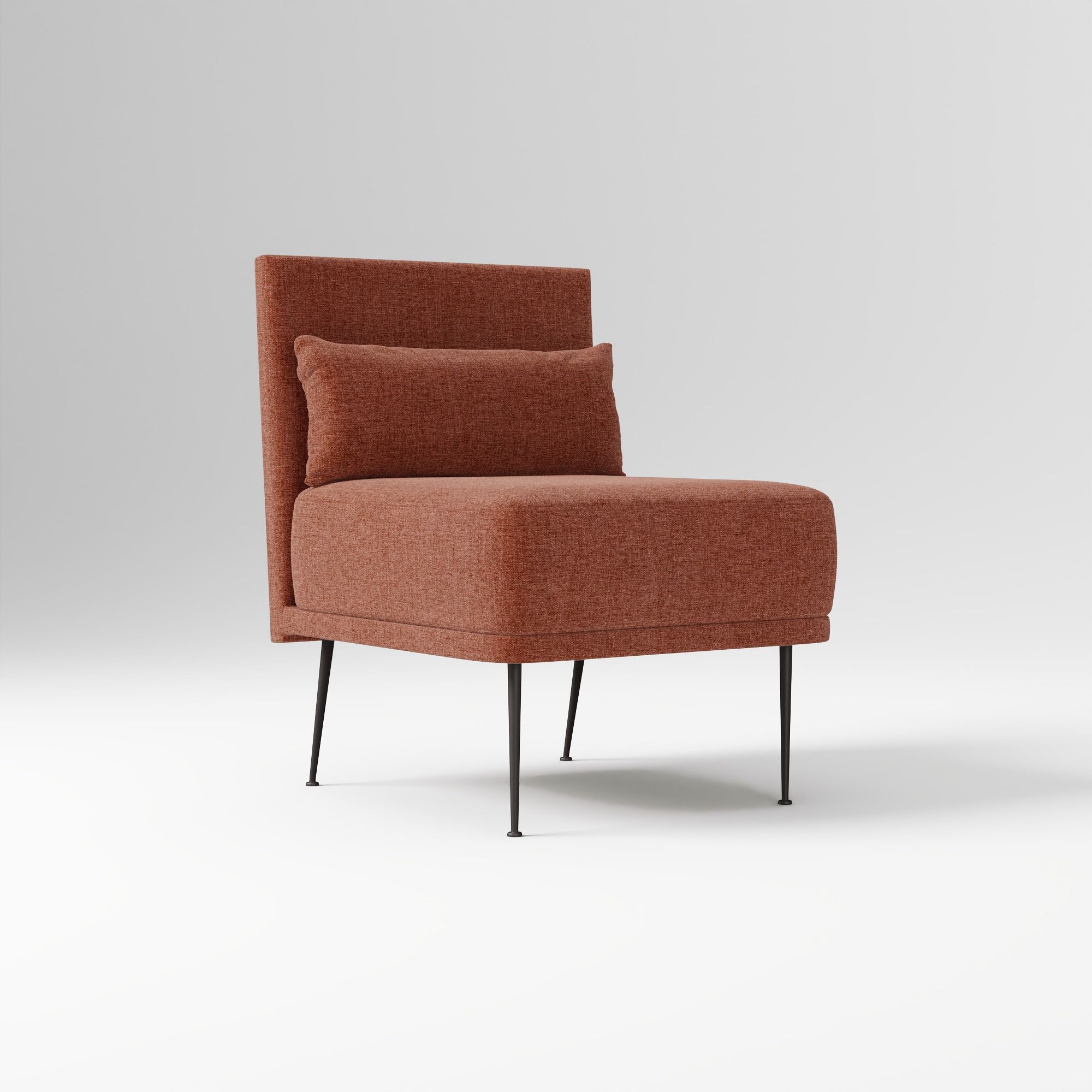Modern Banquette Armless Bench, Yarn Dyed Linen Weave Oatmeal, Dark Bronze
