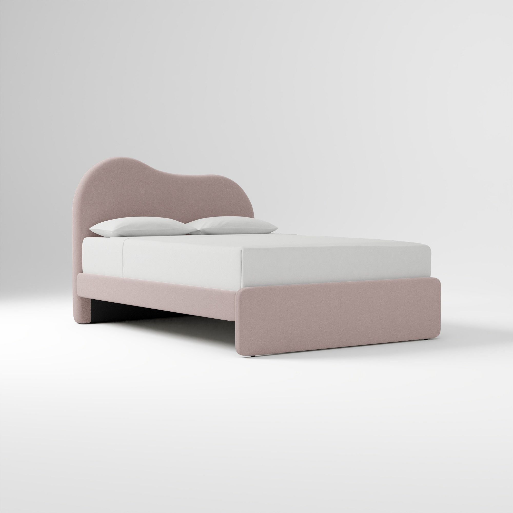 Alba Asymmetric Upholstered Bed, Full, Yarn Dyed Linen Weave, Alabaster