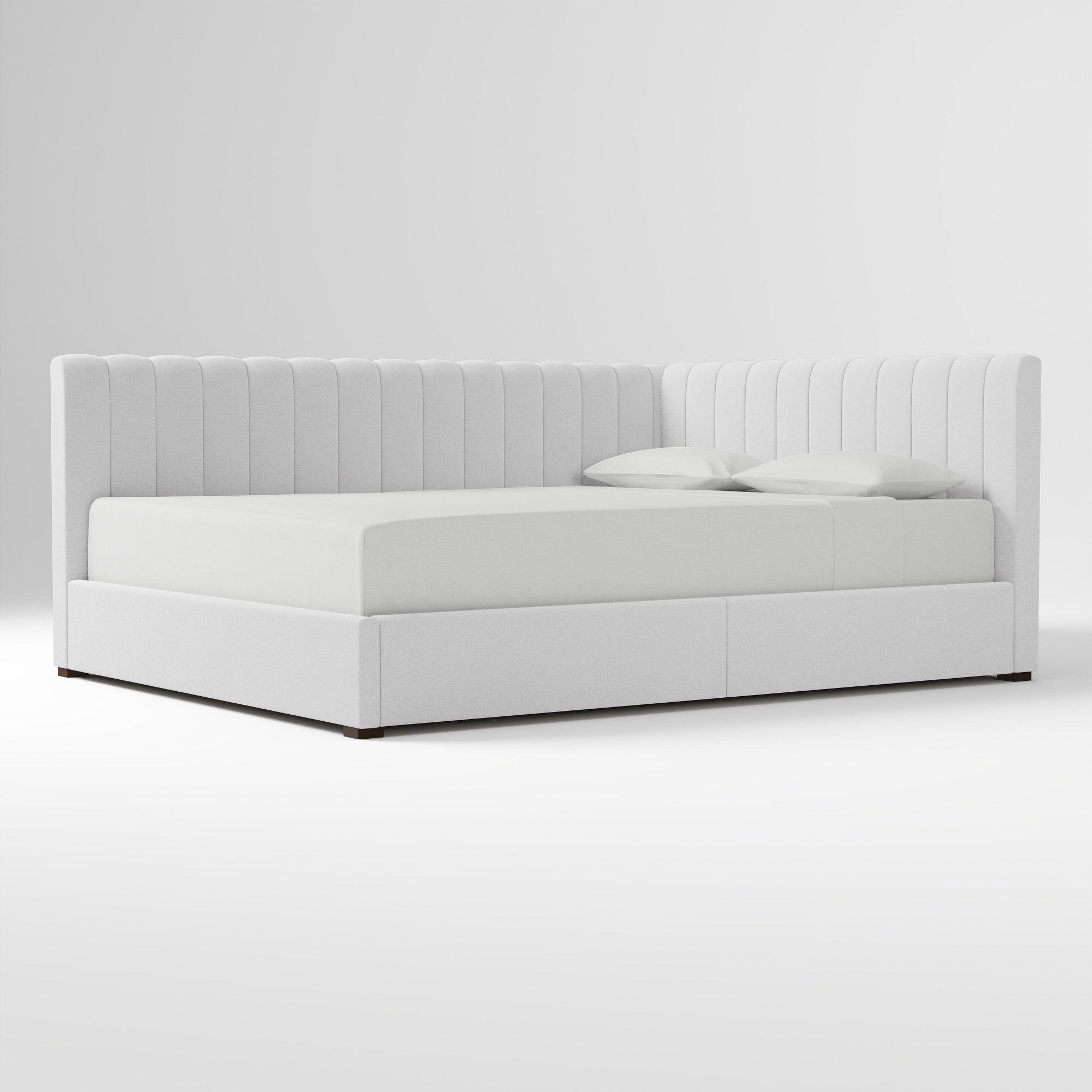 Avalon Corner Storage Bed Queen Yarn Dyed Linen Weave Alabaster