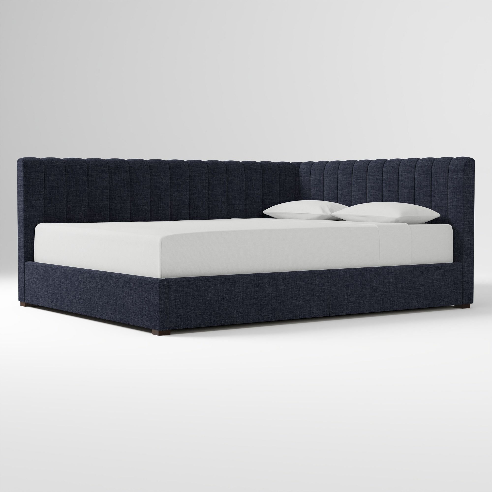 Avalon Corner Storage Bed Queen Yarn Dyed Linen Weave Alabaster