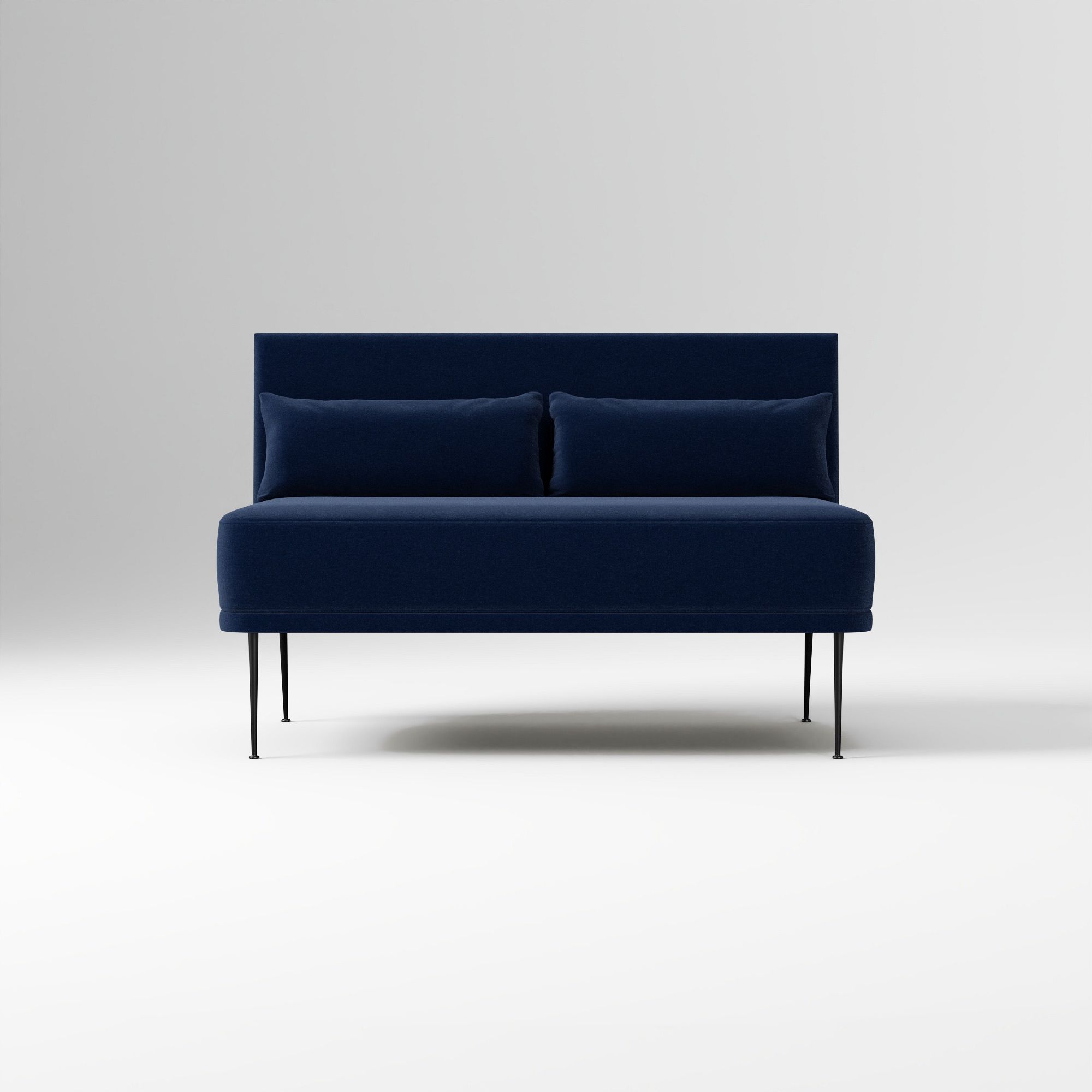 Modern Banquette Armless Bench, Yarn Dyed Linen Weave Oatmeal, Dark Bronze