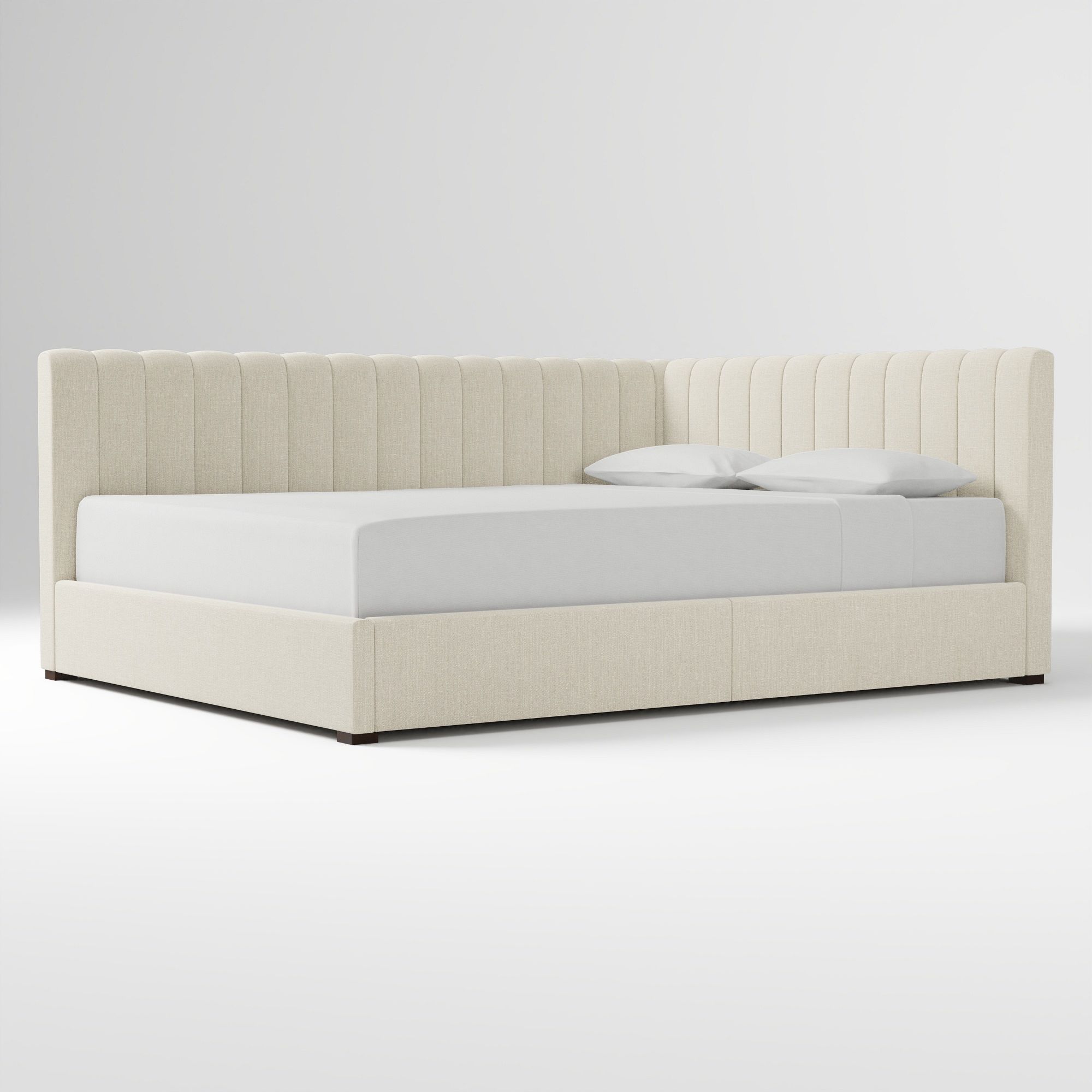 Avalon Corner Storage Bed Queen Yarn Dyed Linen Weave Alabaster
