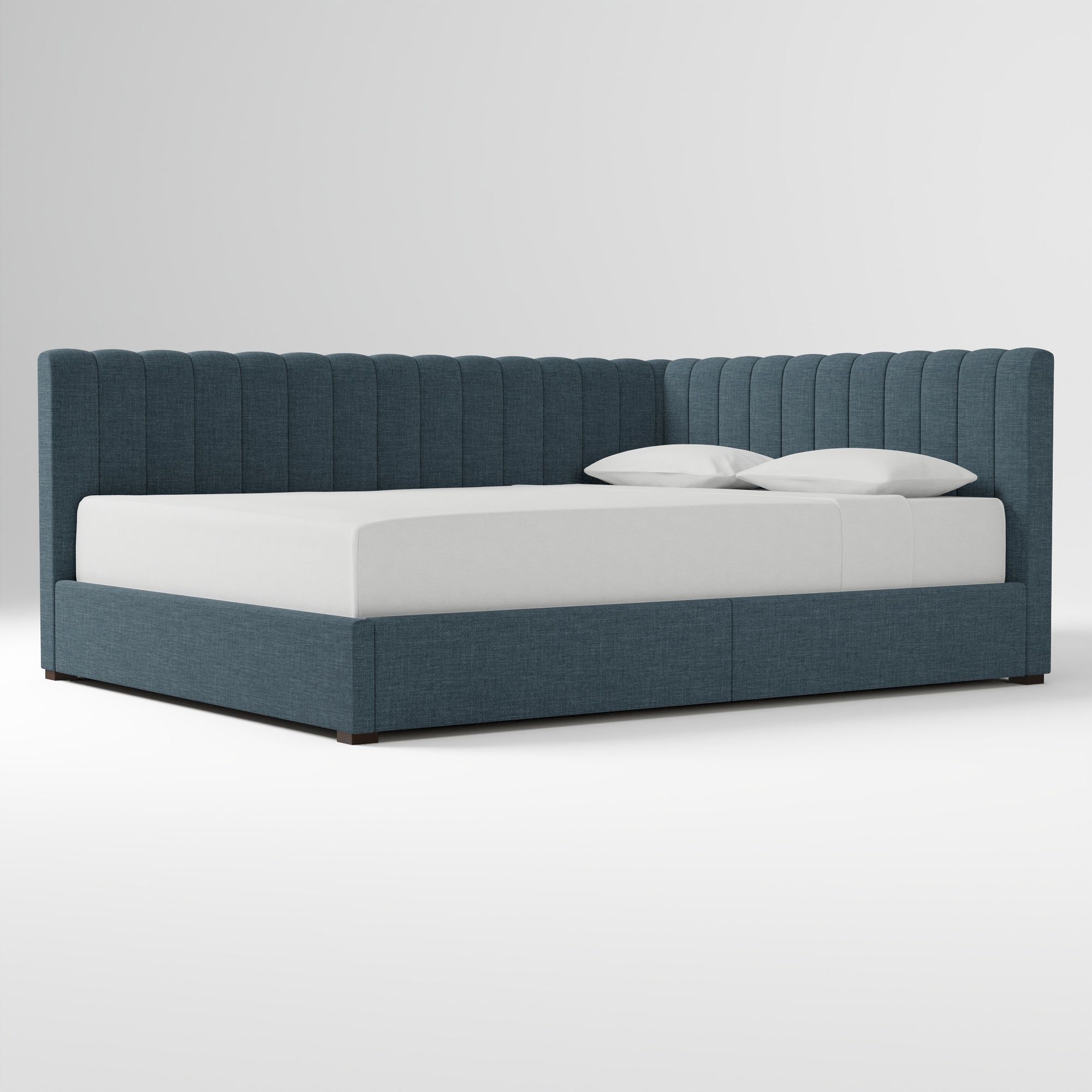 Avalon Corner Storage Bed Queen Yarn Dyed Linen Weave Alabaster
