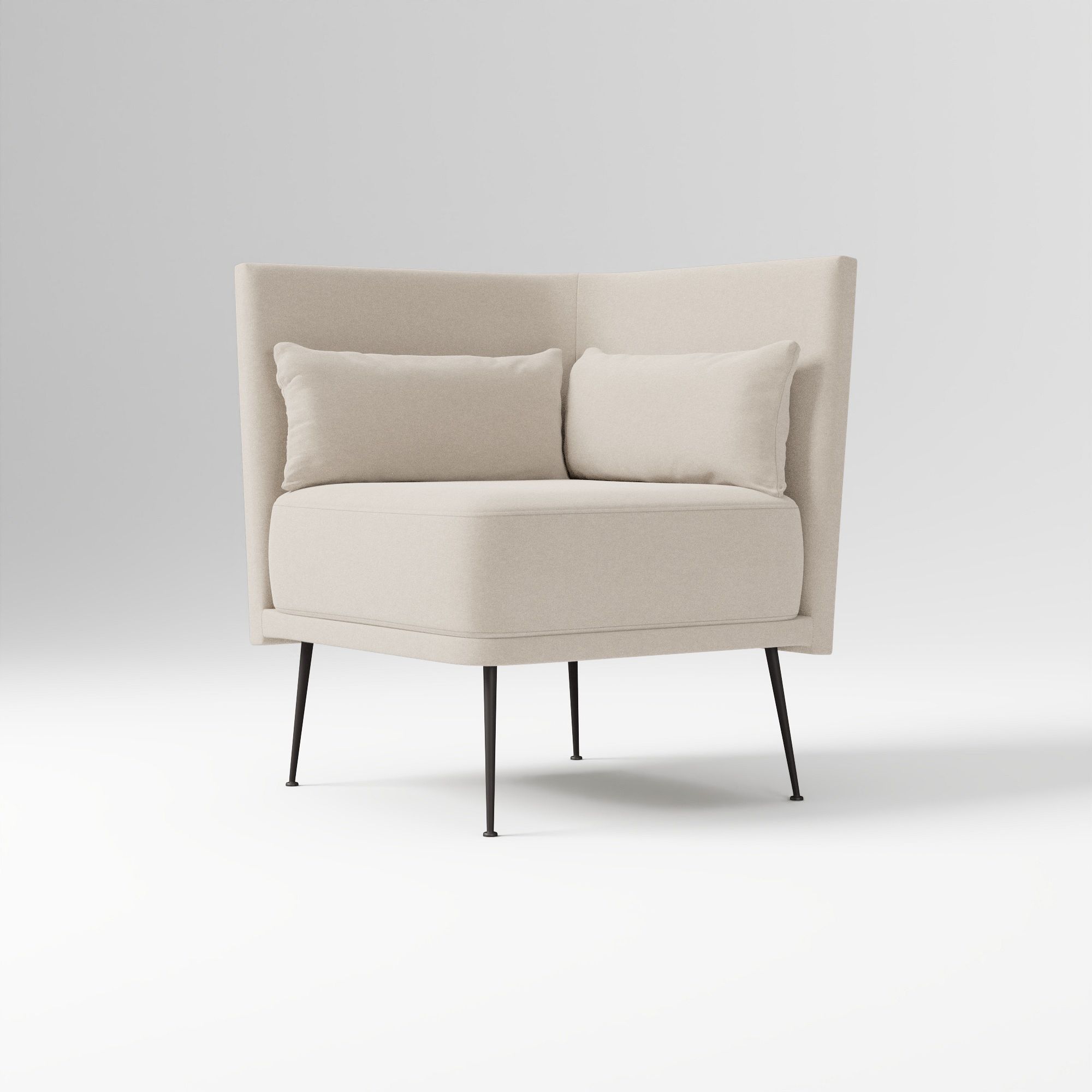 Modern Banquette Armless Bench, Yarn Dyed Linen Weave Oatmeal, Dark Bronze