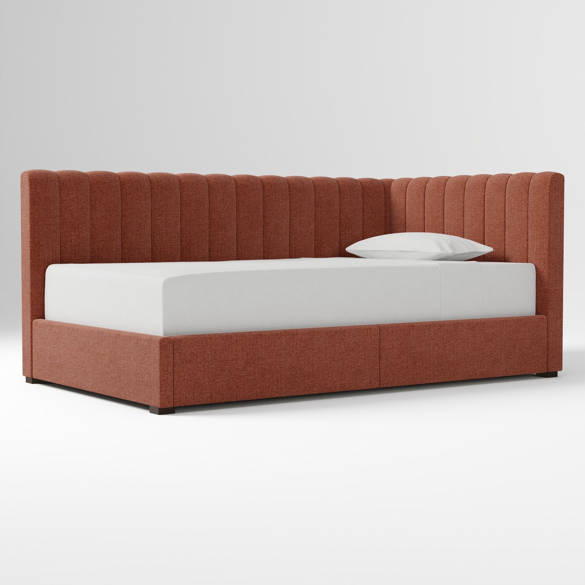 Avalon Corner Storage Bed Queen Yarn Dyed Linen Weave Alabaster
