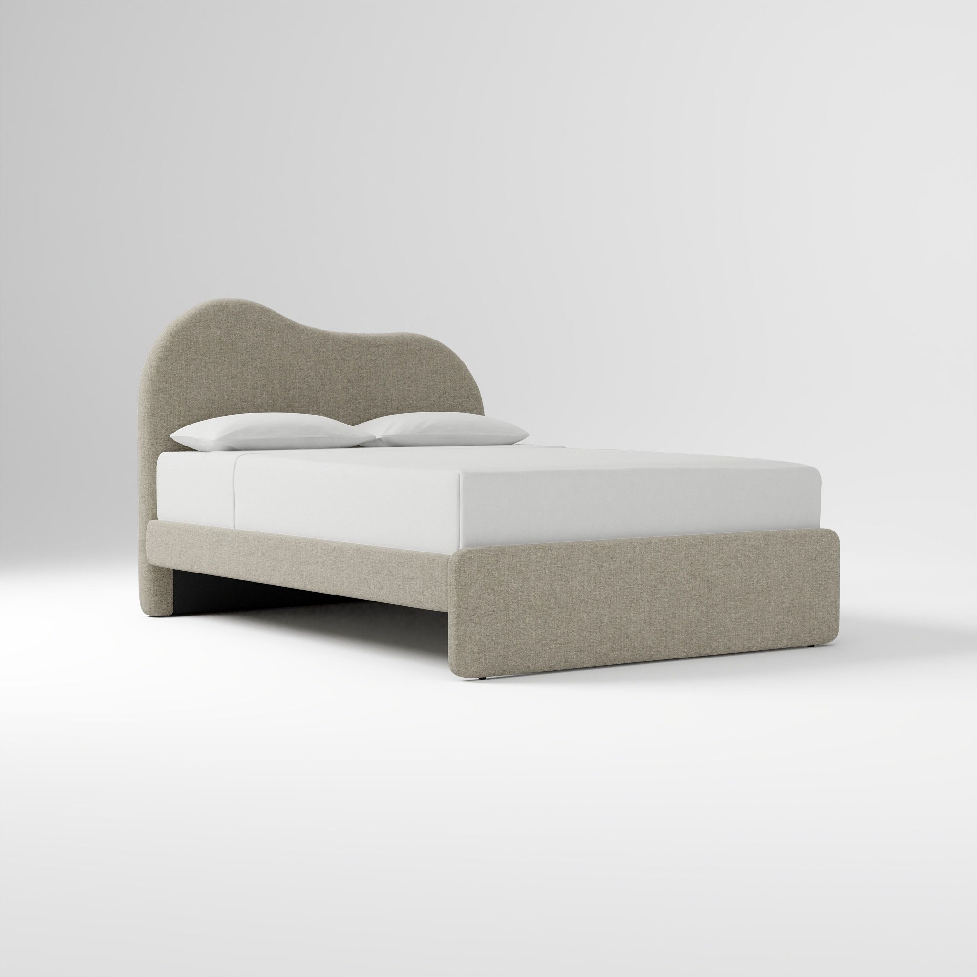 Alba Asymmetric Upholstered Bed, Full, Yarn Dyed Linen Weave, Alabaster