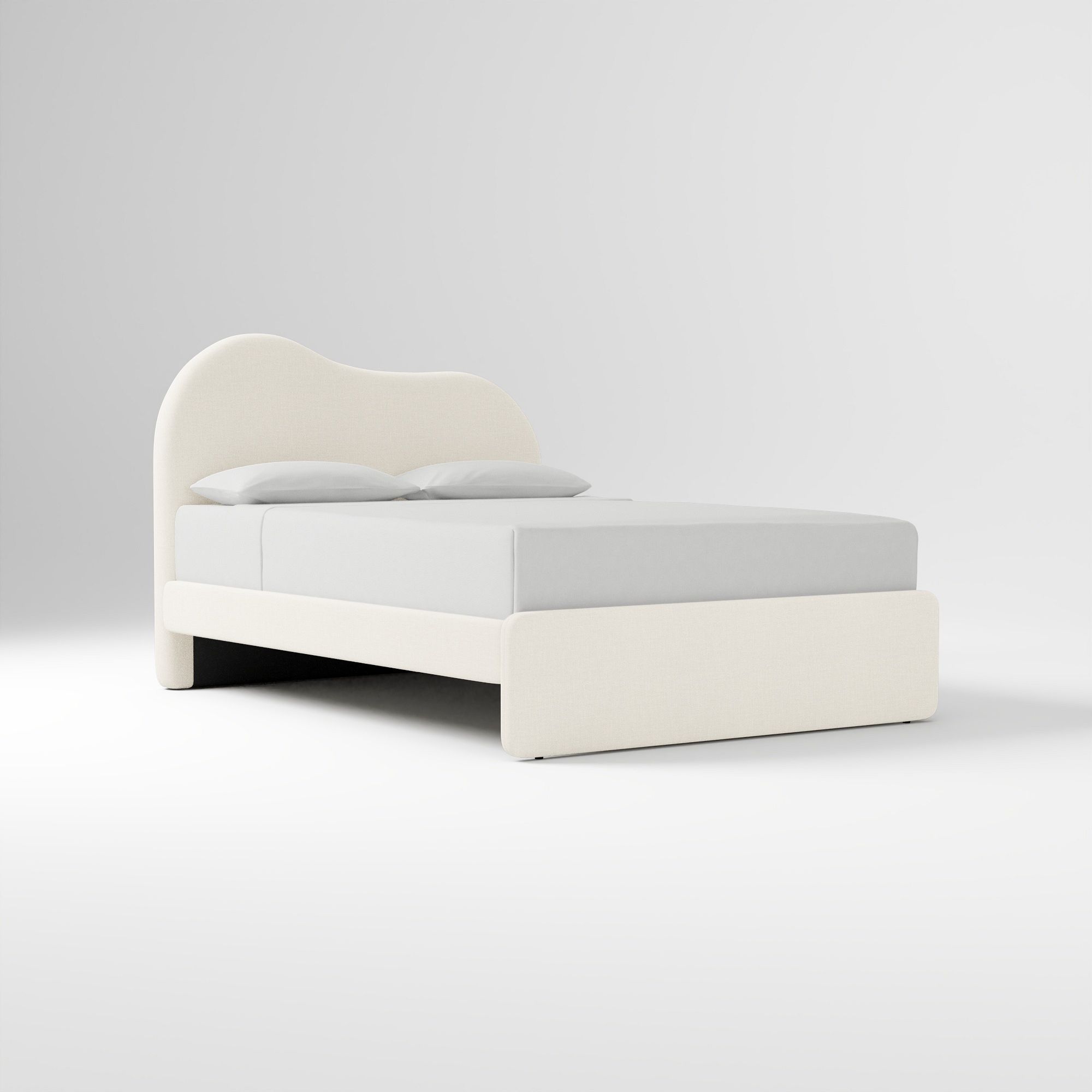 Alba Asymmetric Upholstered Bed, Full, Yarn Dyed Linen Weave, Alabaster