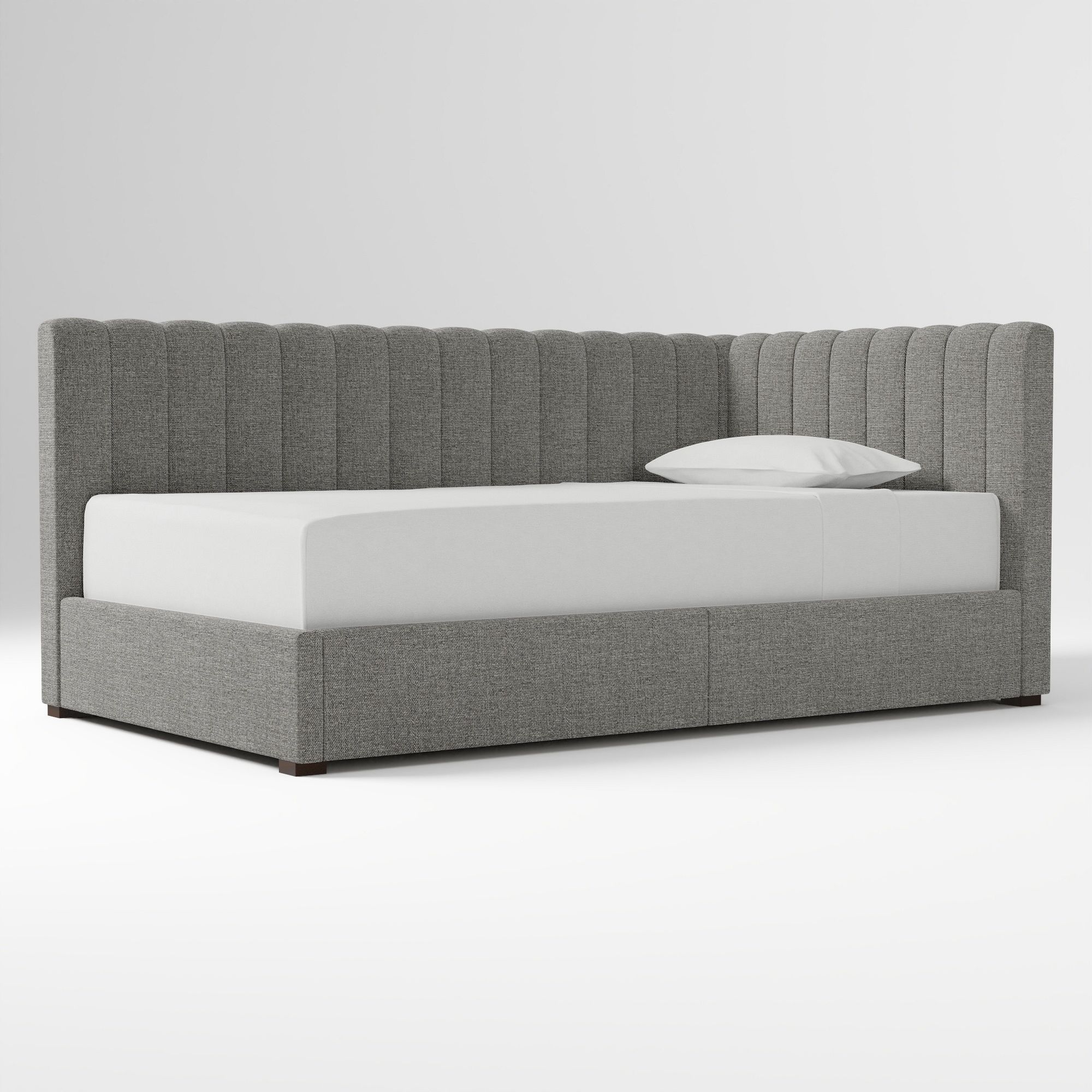 Avalon Corner Storage Bed Queen Yarn Dyed Linen Weave Alabaster