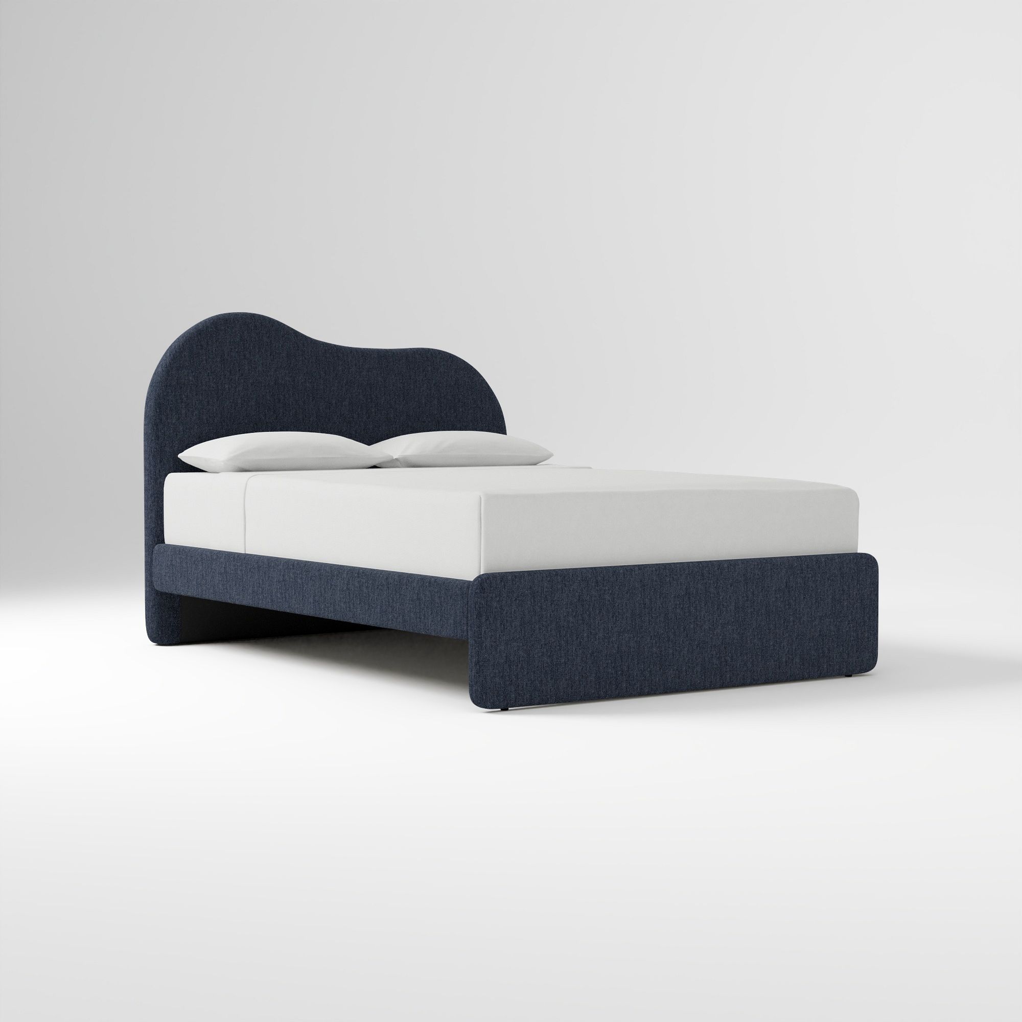 Alba Asymmetric Upholstered Bed, Full, Yarn Dyed Linen Weave, Alabaster