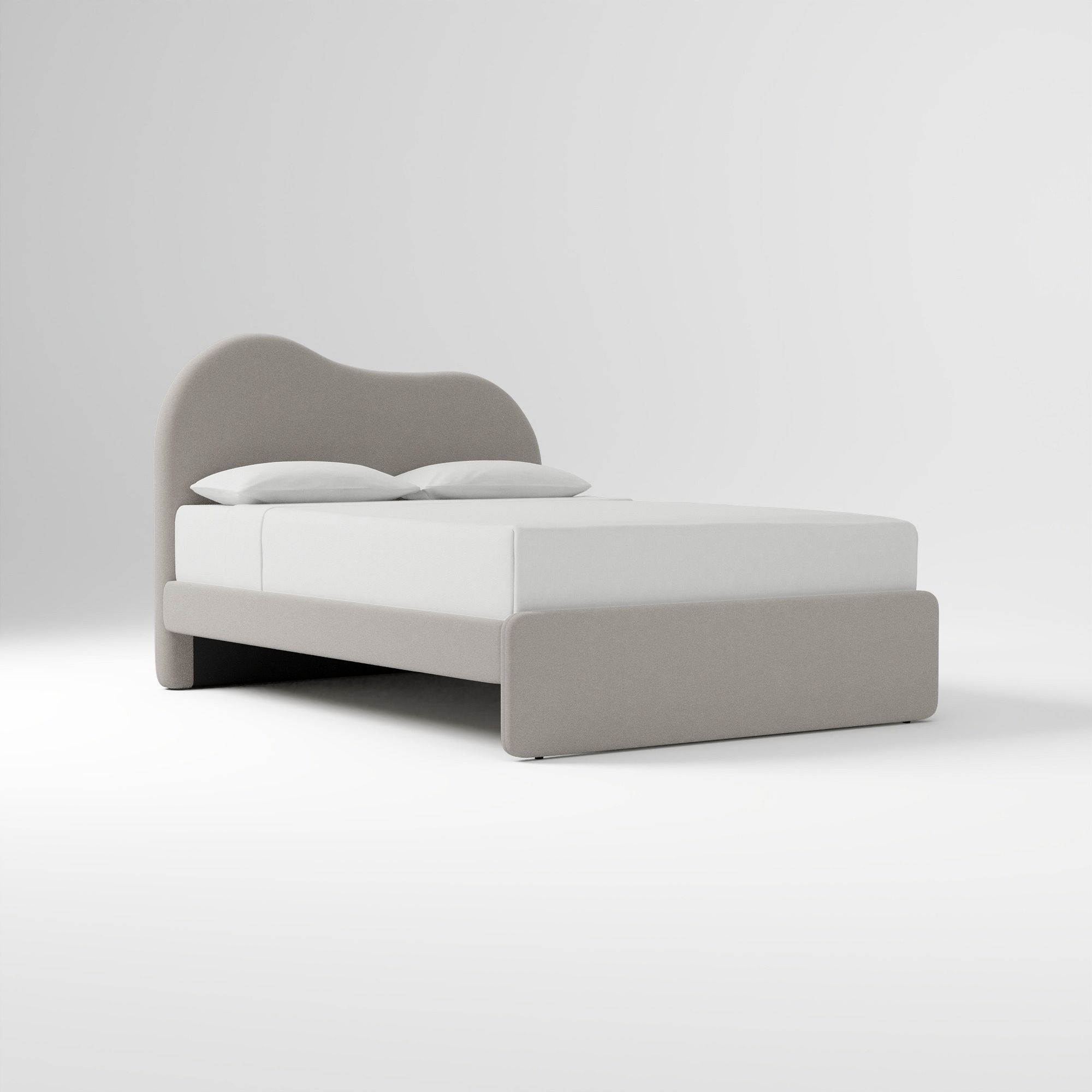 Alba Asymmetric Upholstered Bed, Full, Yarn Dyed Linen Weave, Alabaster