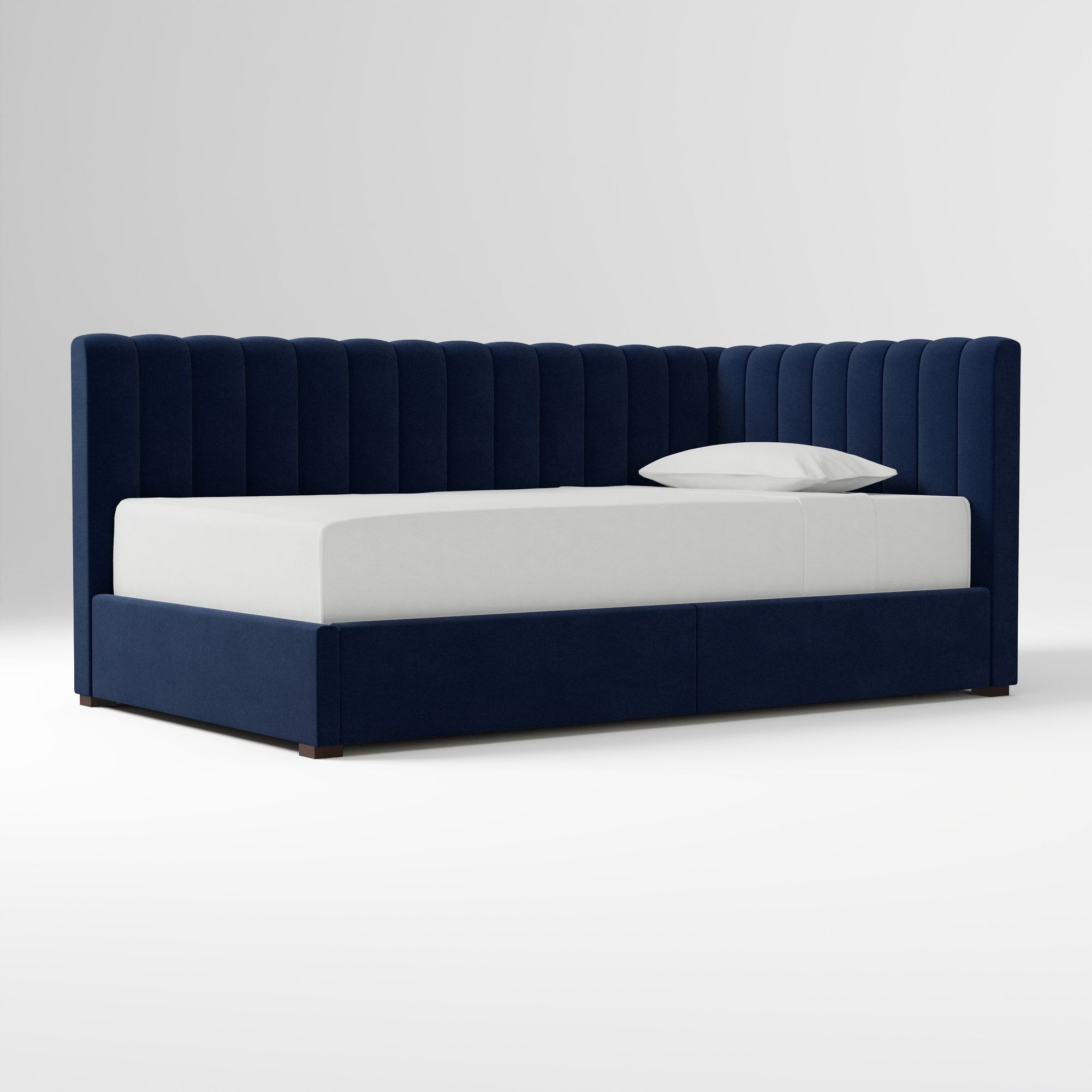 Avalon Corner Storage Bed Queen Yarn Dyed Linen Weave Alabaster