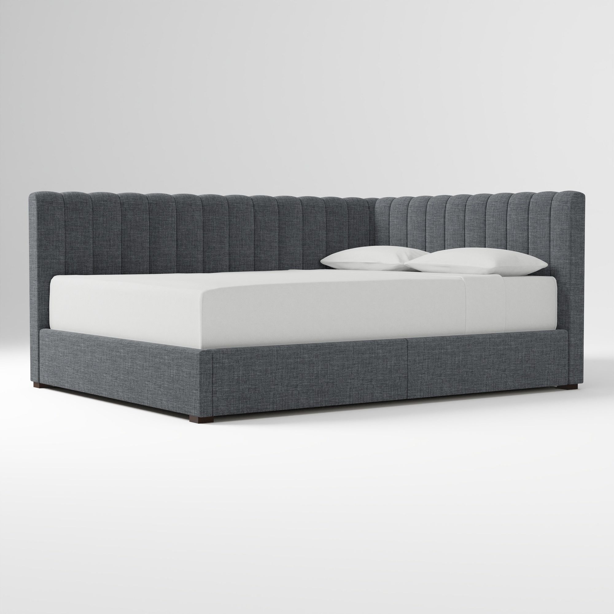 Avalon Corner Storage Bed Queen Yarn Dyed Linen Weave Alabaster