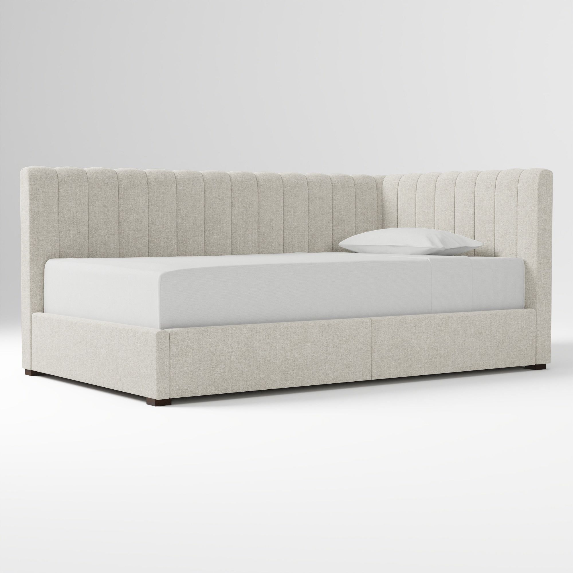 Avalon Corner Storage Bed Queen Yarn Dyed Linen Weave Alabaster