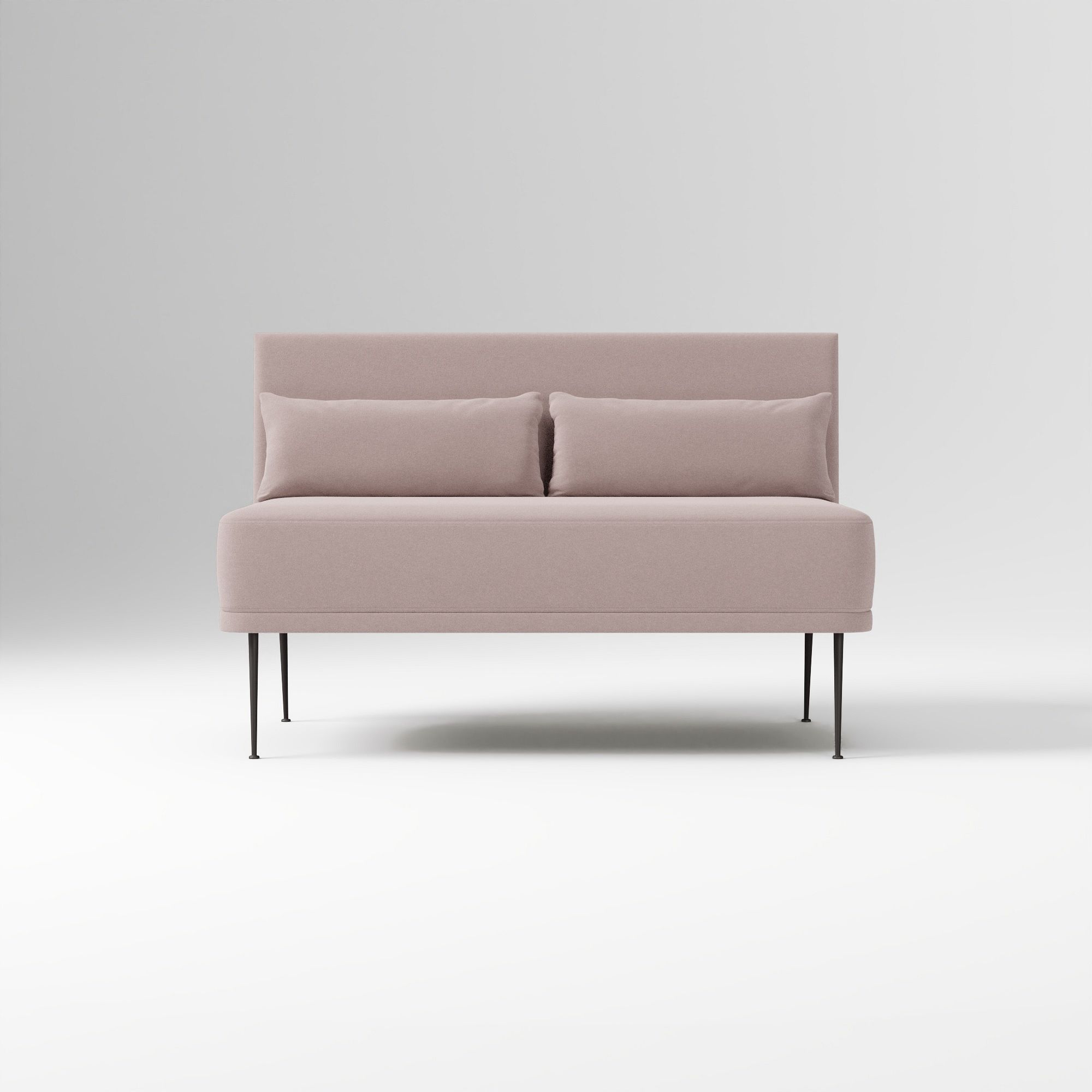 Modern Banquette Armless Bench, Yarn Dyed Linen Weave Oatmeal, Dark Bronze