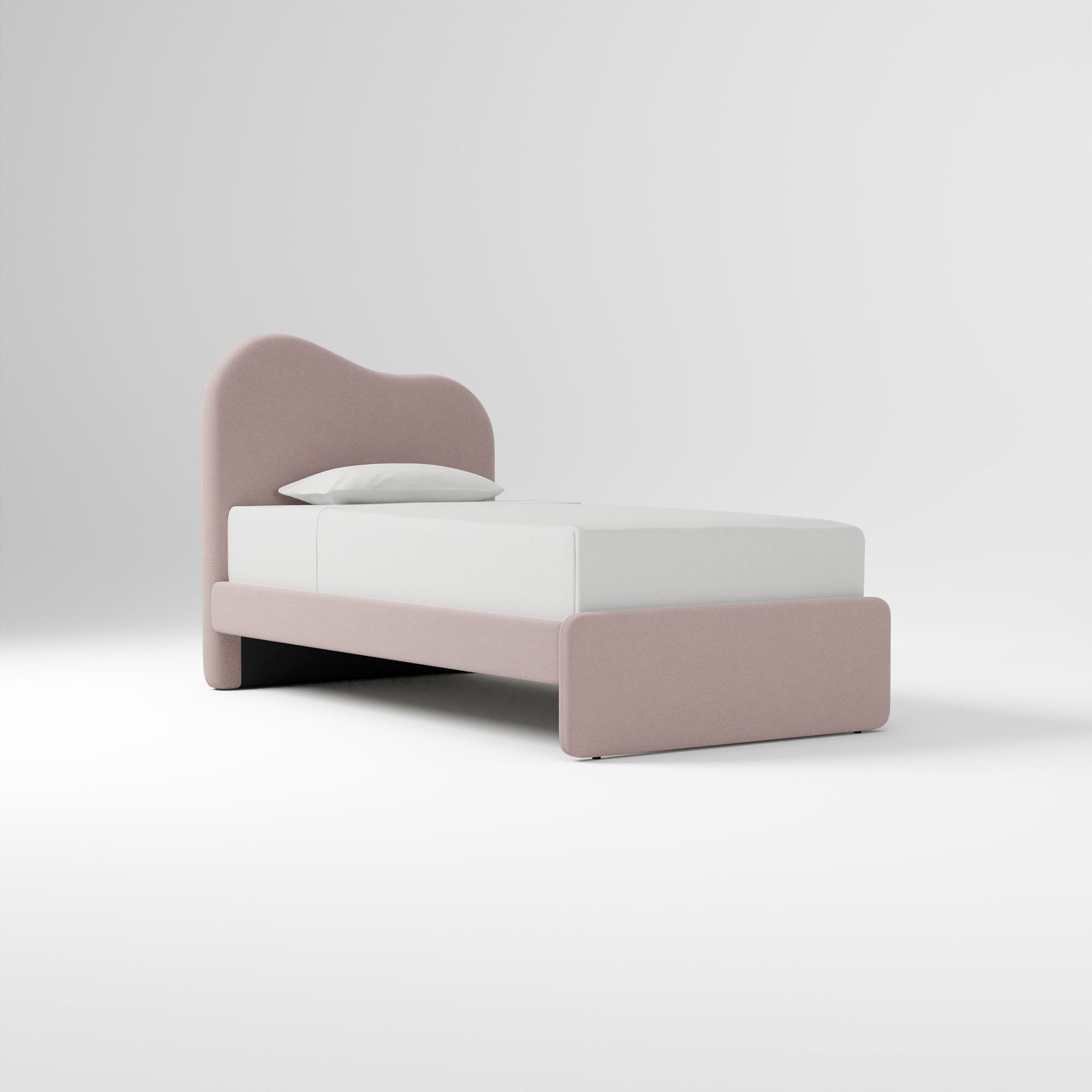 Alba Asymmetric Upholstered Bed, Full, Yarn Dyed Linen Weave, Alabaster