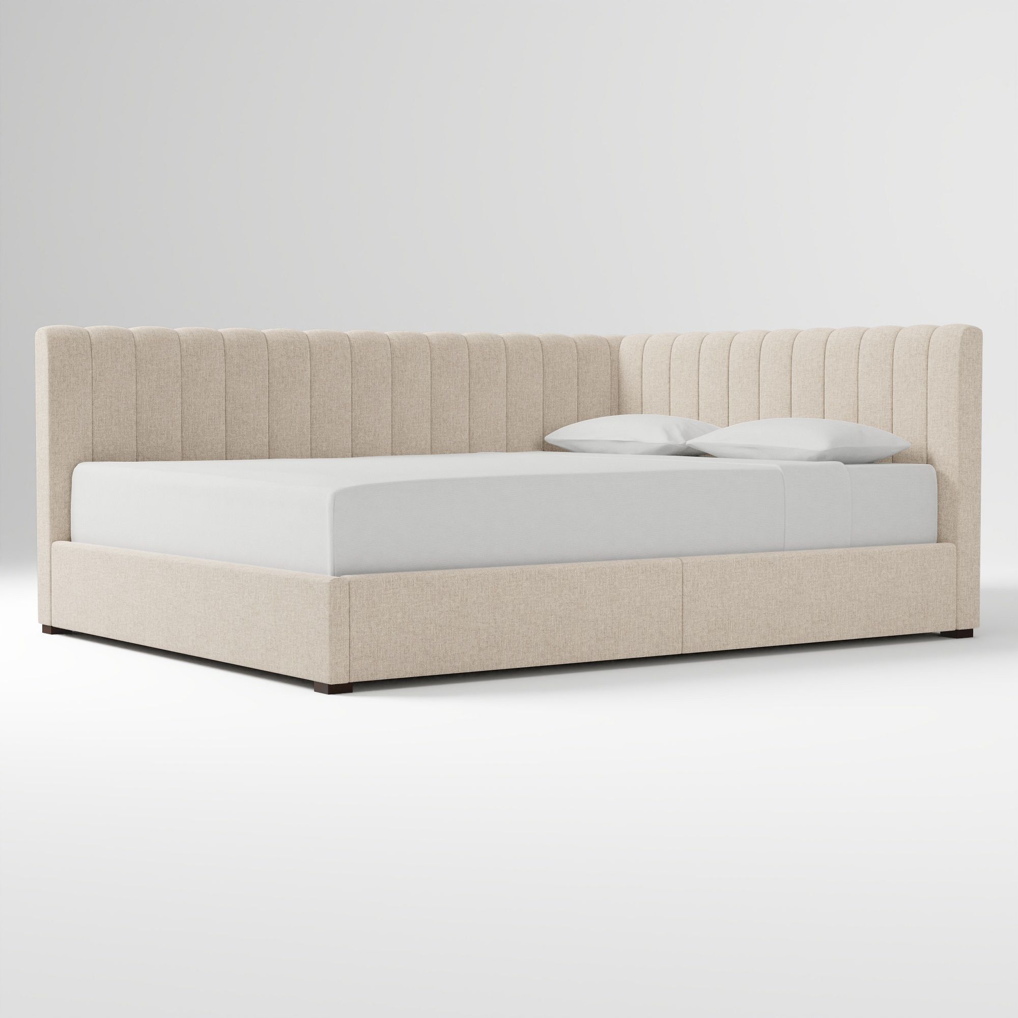 Avalon Corner Storage Bed Queen Yarn Dyed Linen Weave Alabaster