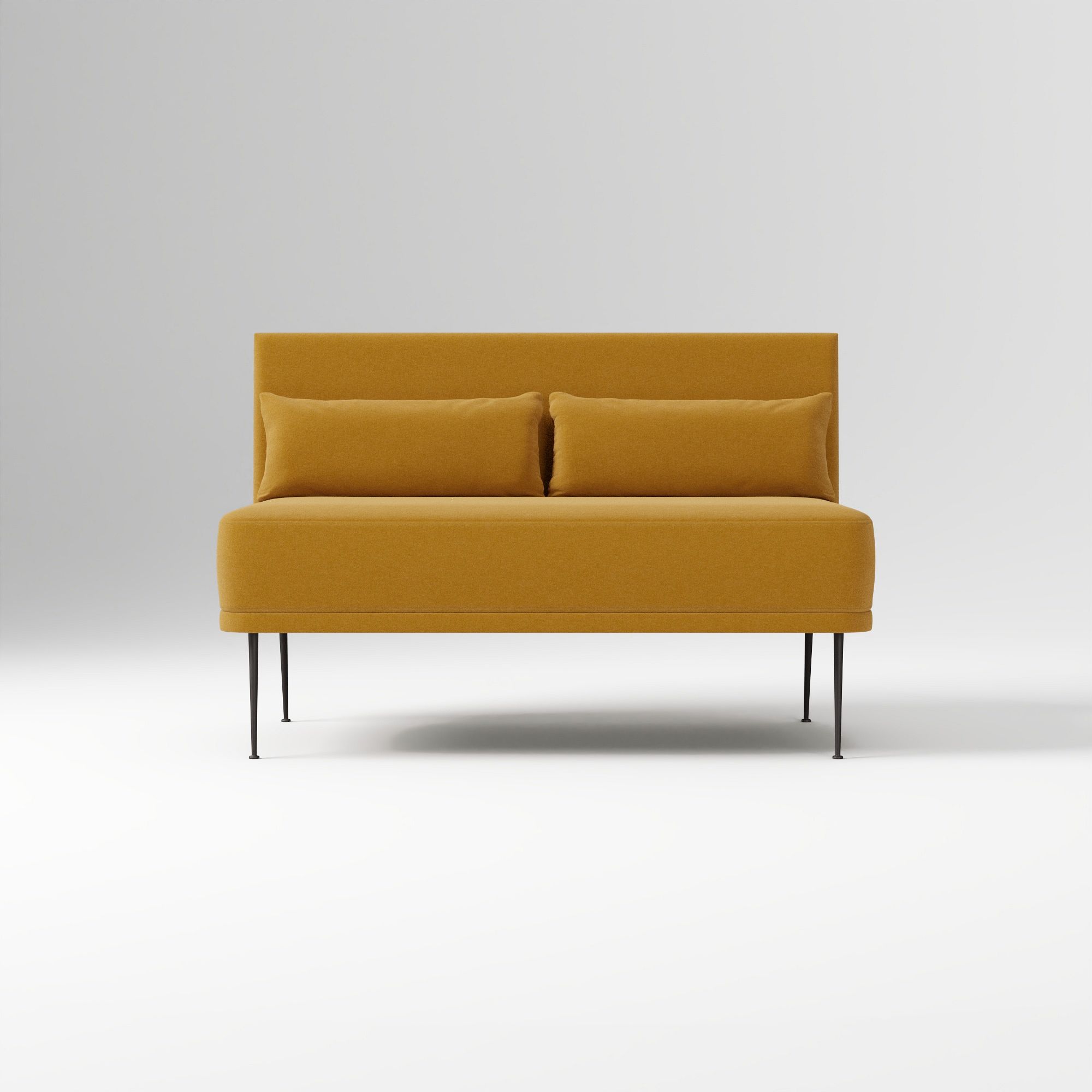 Modern Banquette Armless Bench, Yarn Dyed Linen Weave Oatmeal, Dark Bronze