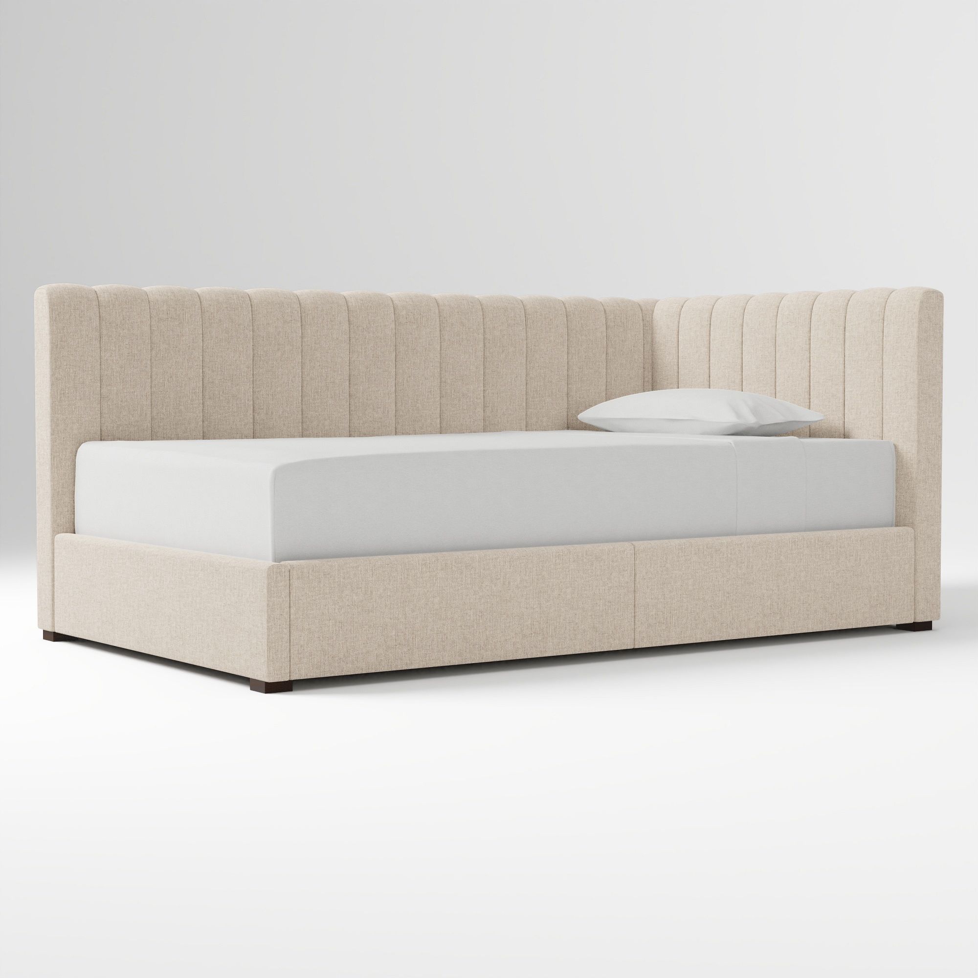 Avalon Corner Storage Bed Queen Yarn Dyed Linen Weave Alabaster