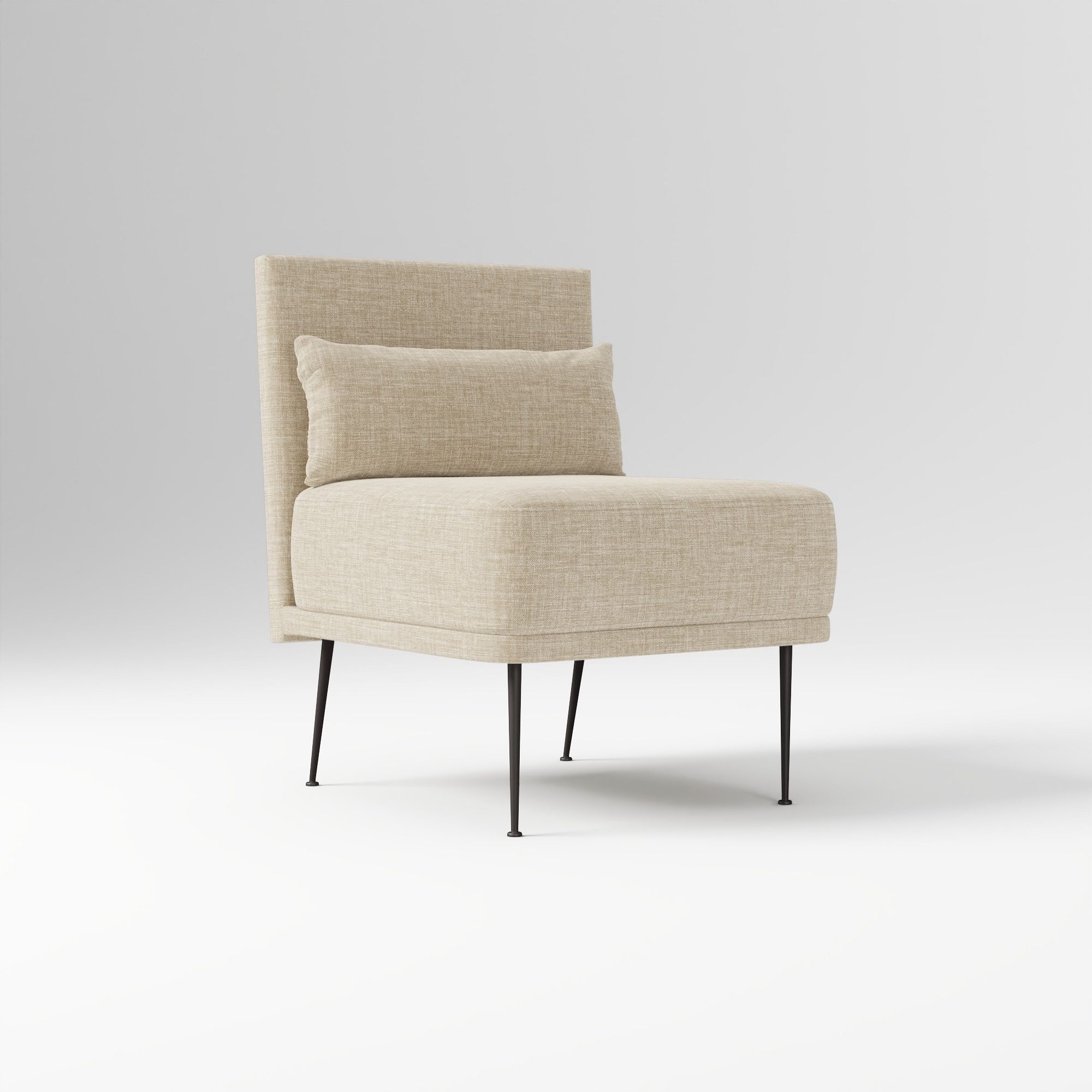Modern Banquette Armless Bench, Yarn Dyed Linen Weave Oatmeal, Dark Bronze