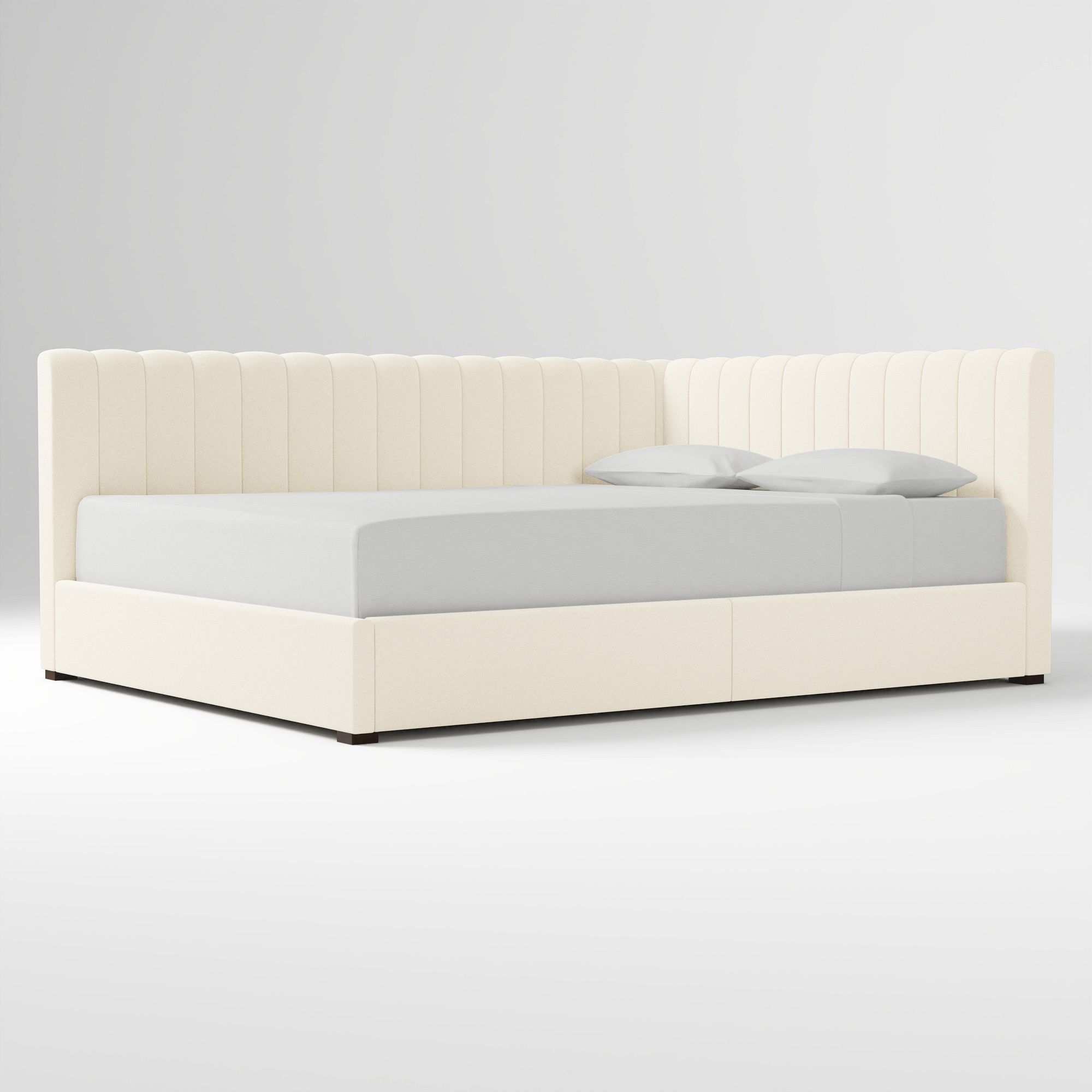Avalon Corner Storage Bed Queen Yarn Dyed Linen Weave Alabaster