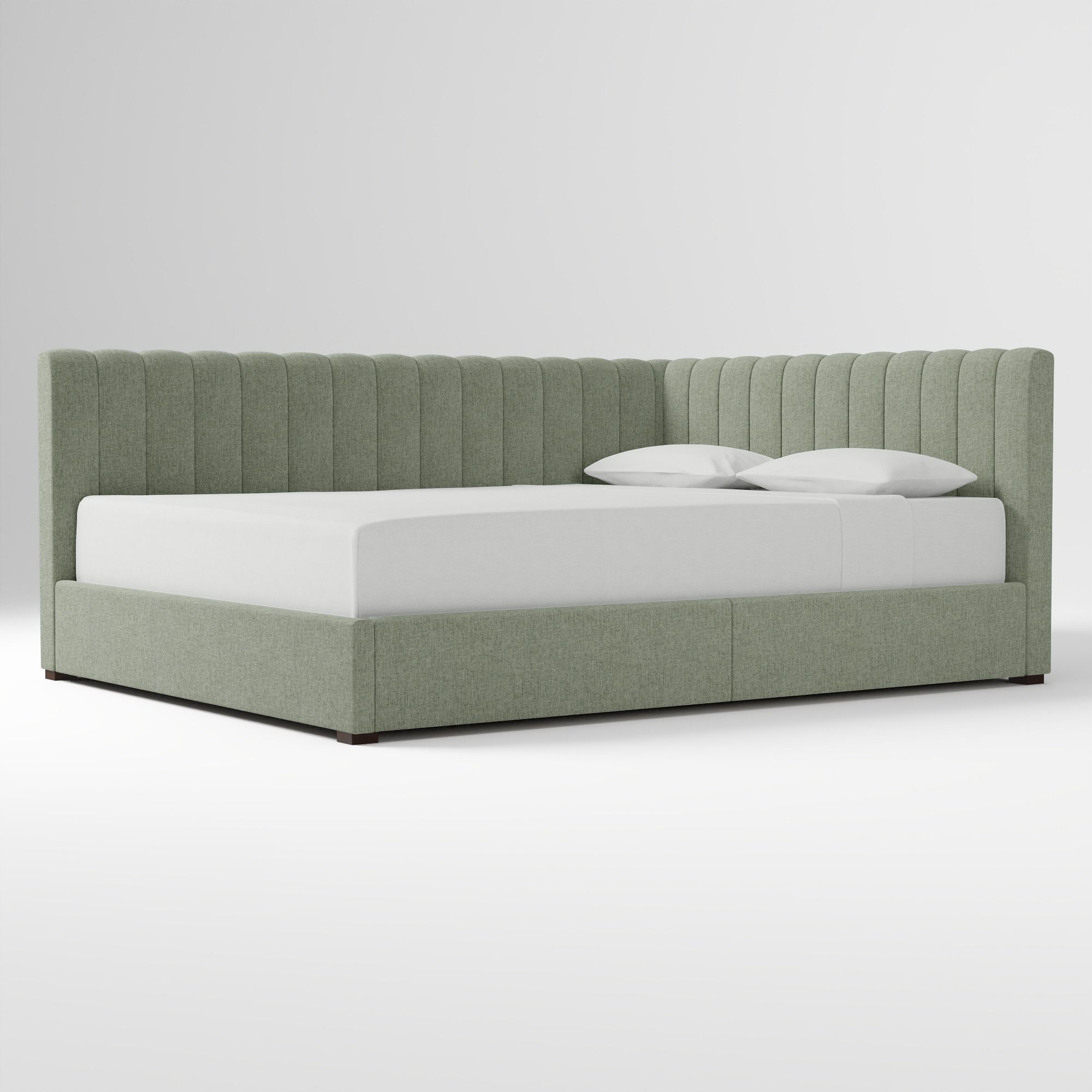 Avalon Corner Storage Bed Queen Yarn Dyed Linen Weave Alabaster