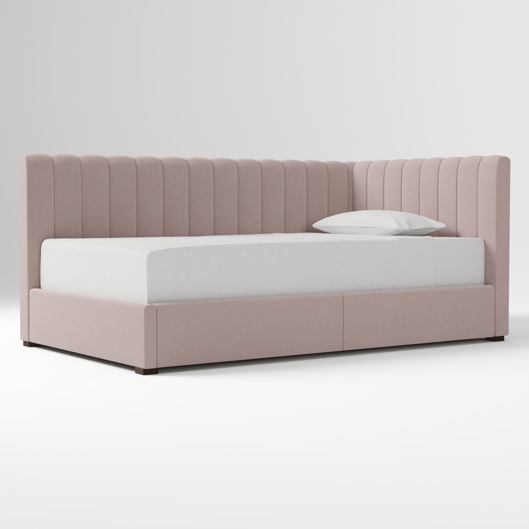 Avalon Corner Storage Bed Queen Yarn Dyed Linen Weave Alabaster