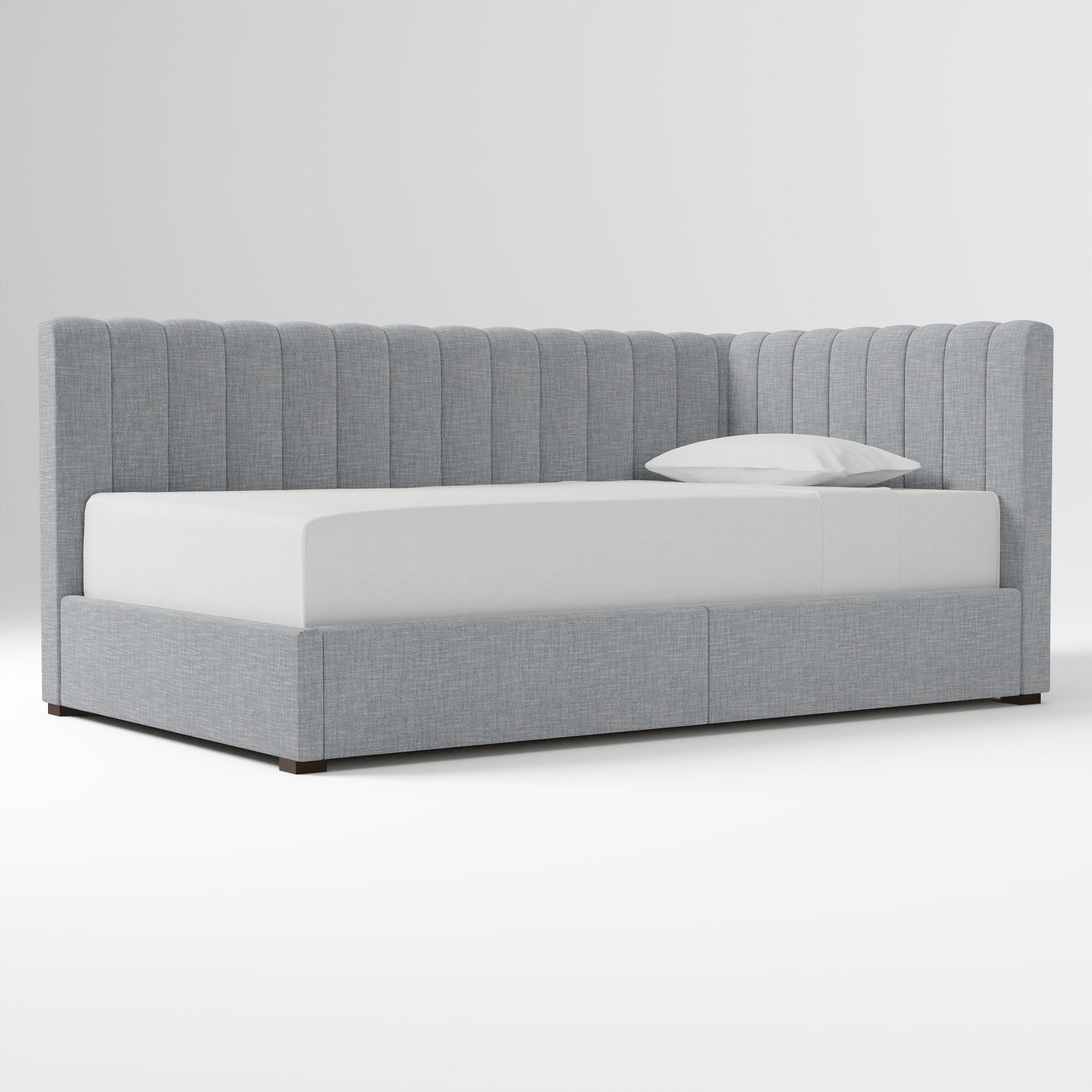 Avalon Corner Storage Bed Queen Yarn Dyed Linen Weave Alabaster