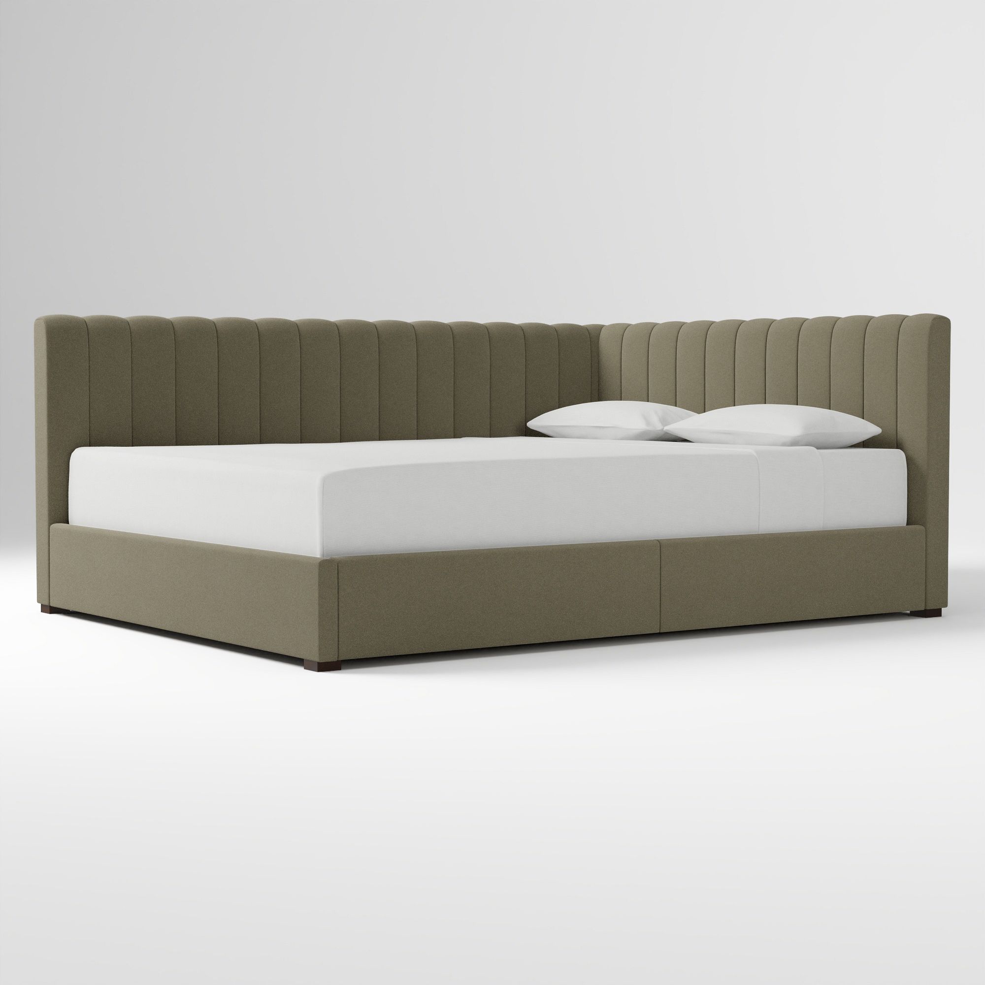 Avalon Corner Storage Bed Queen Yarn Dyed Linen Weave Alabaster