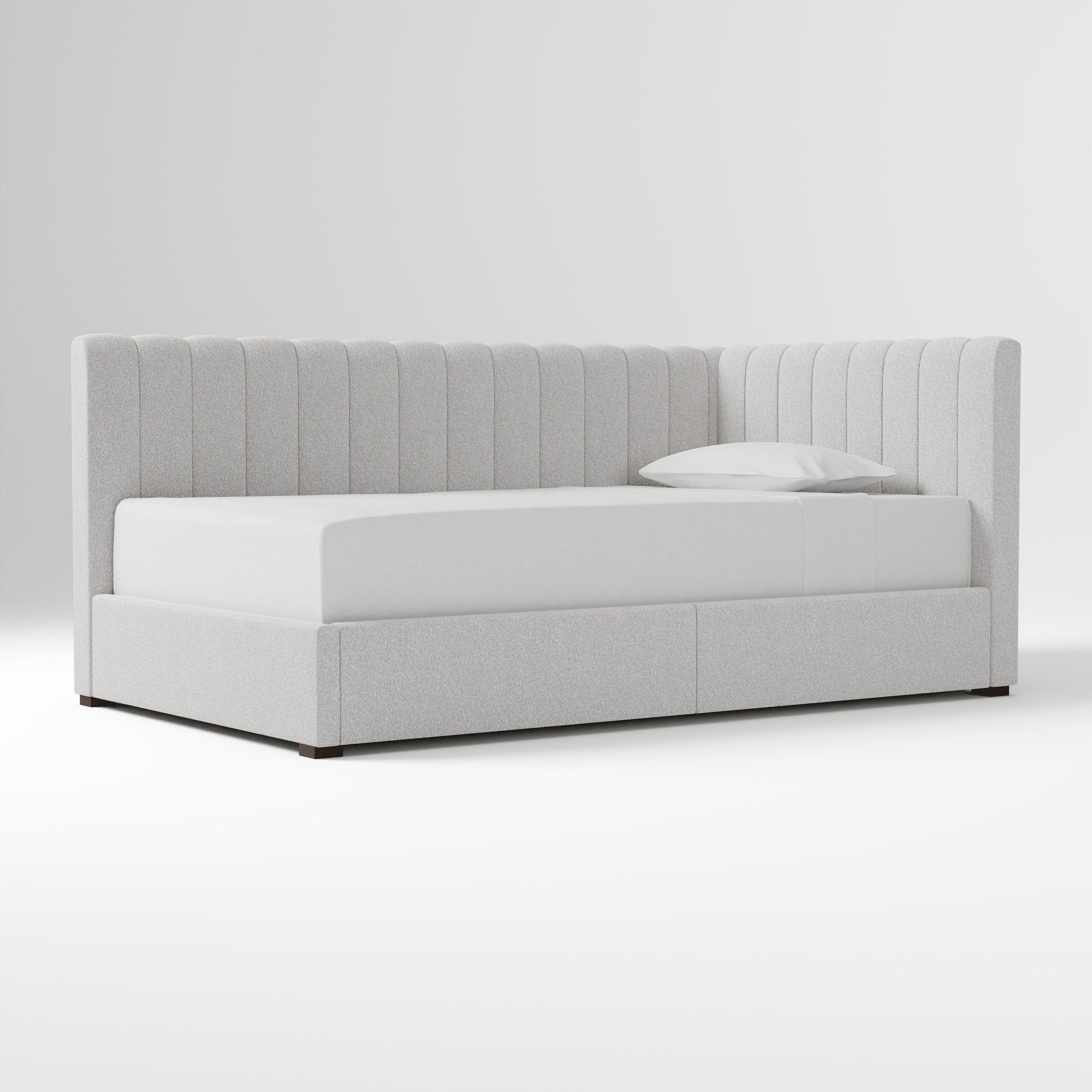 Avalon Corner Storage Bed Queen Yarn Dyed Linen Weave Alabaster