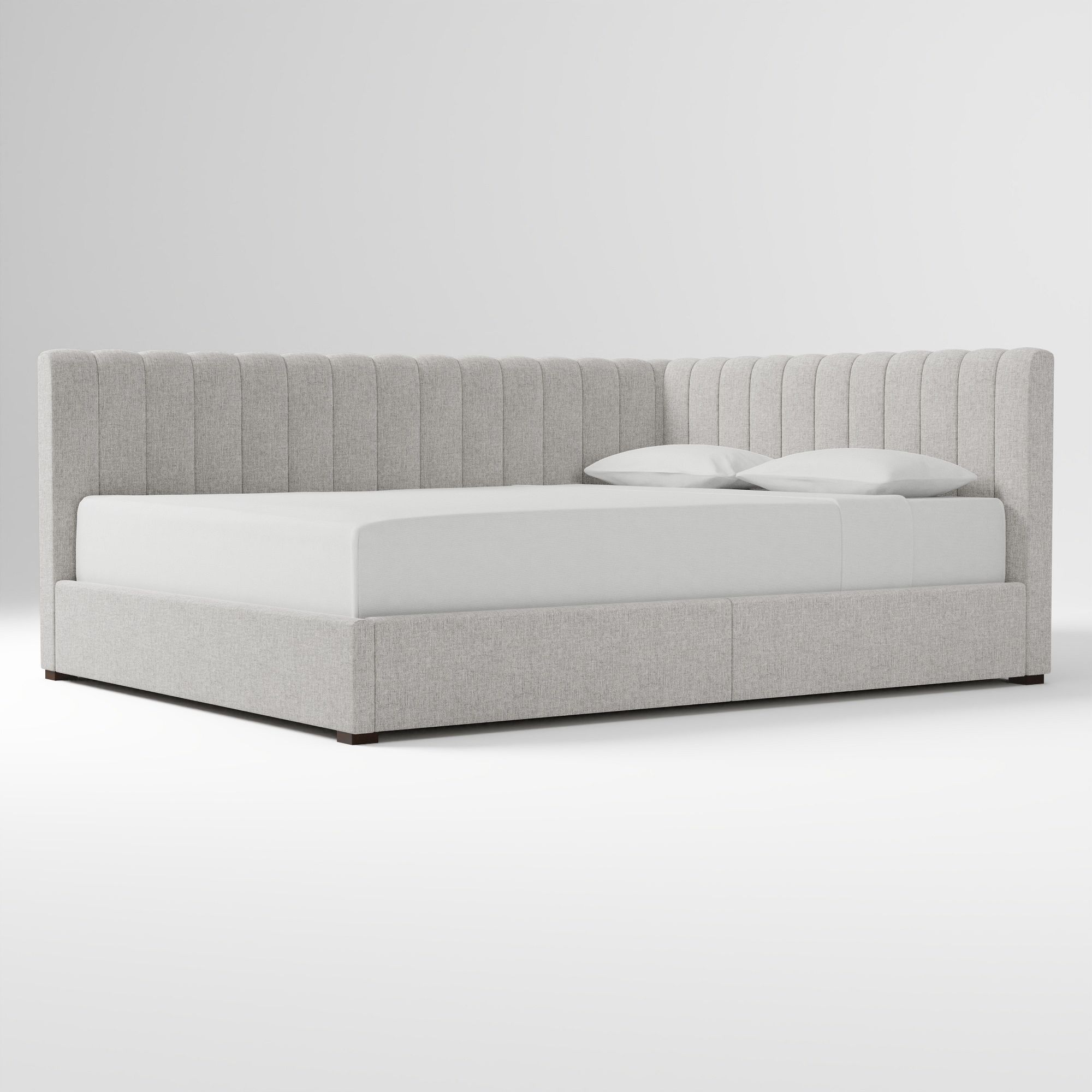 Avalon Corner Storage Bed Queen Yarn Dyed Linen Weave Alabaster