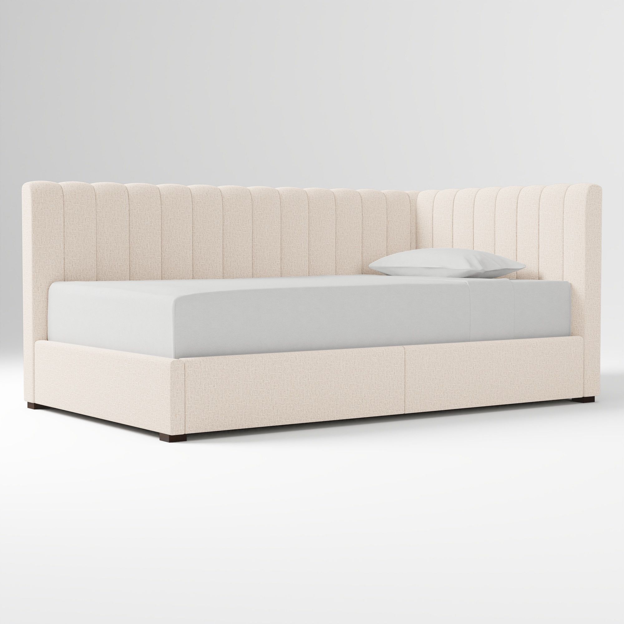 Avalon Corner Storage Bed Queen Yarn Dyed Linen Weave Alabaster